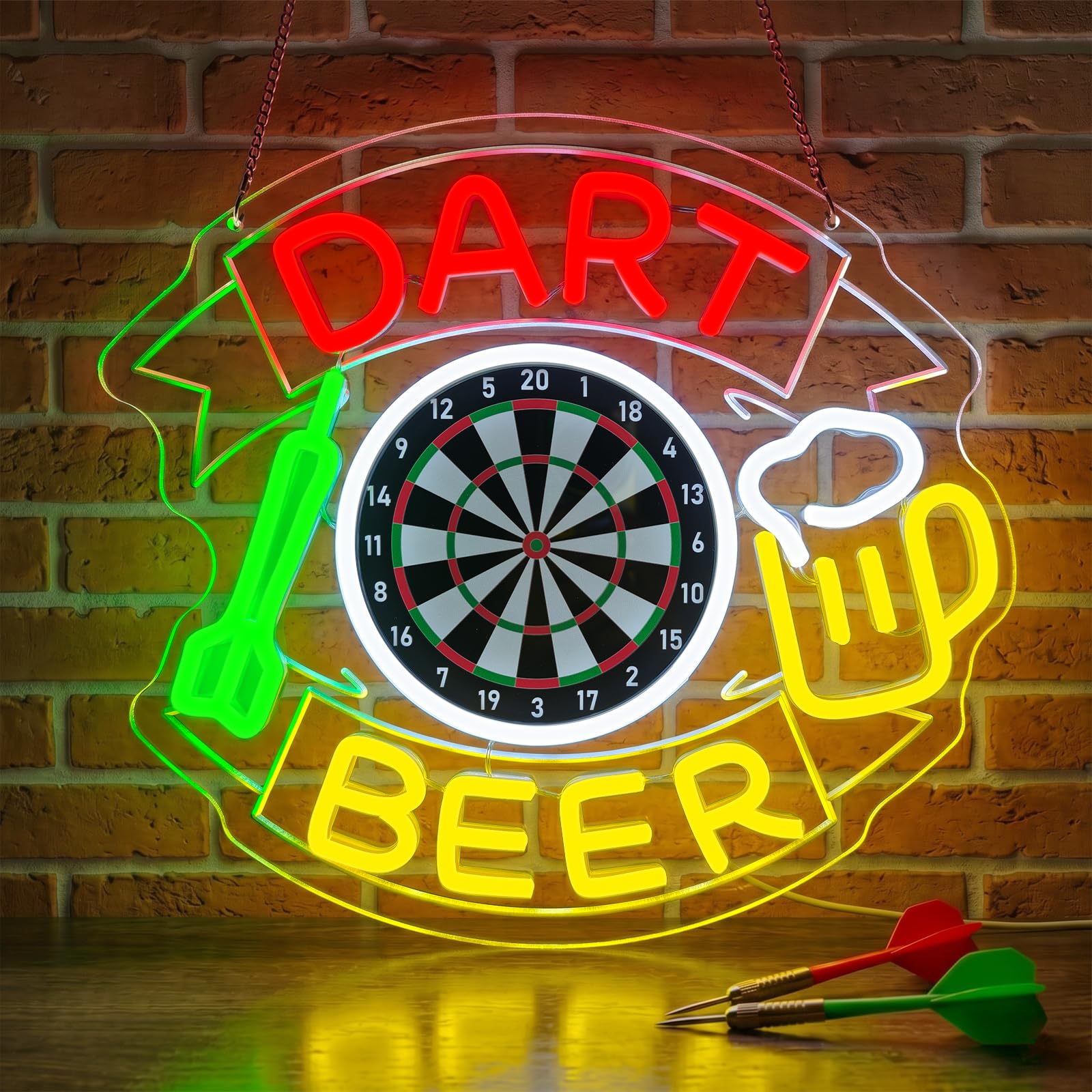 Lxmoneon Dart Beer Neon Light Sign, LED Neon Signs for Wall Decor, USB Darts Neon Sign, Dimmable Dartboard Beer Neon Wall Light for Bedroom Game Room Club Bar Pub Man Cave Party Gift for Man