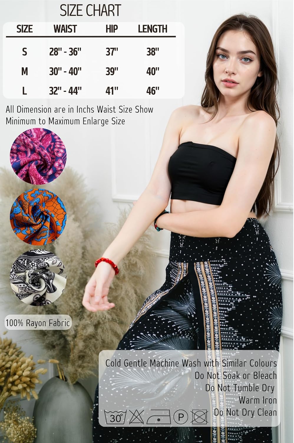 Wrap Pants for Women – Bohemian Elephant Split Leg Harem Pants High Waist Lightweight Palazzo Hippie Festival Lounge Trousers - Image 6