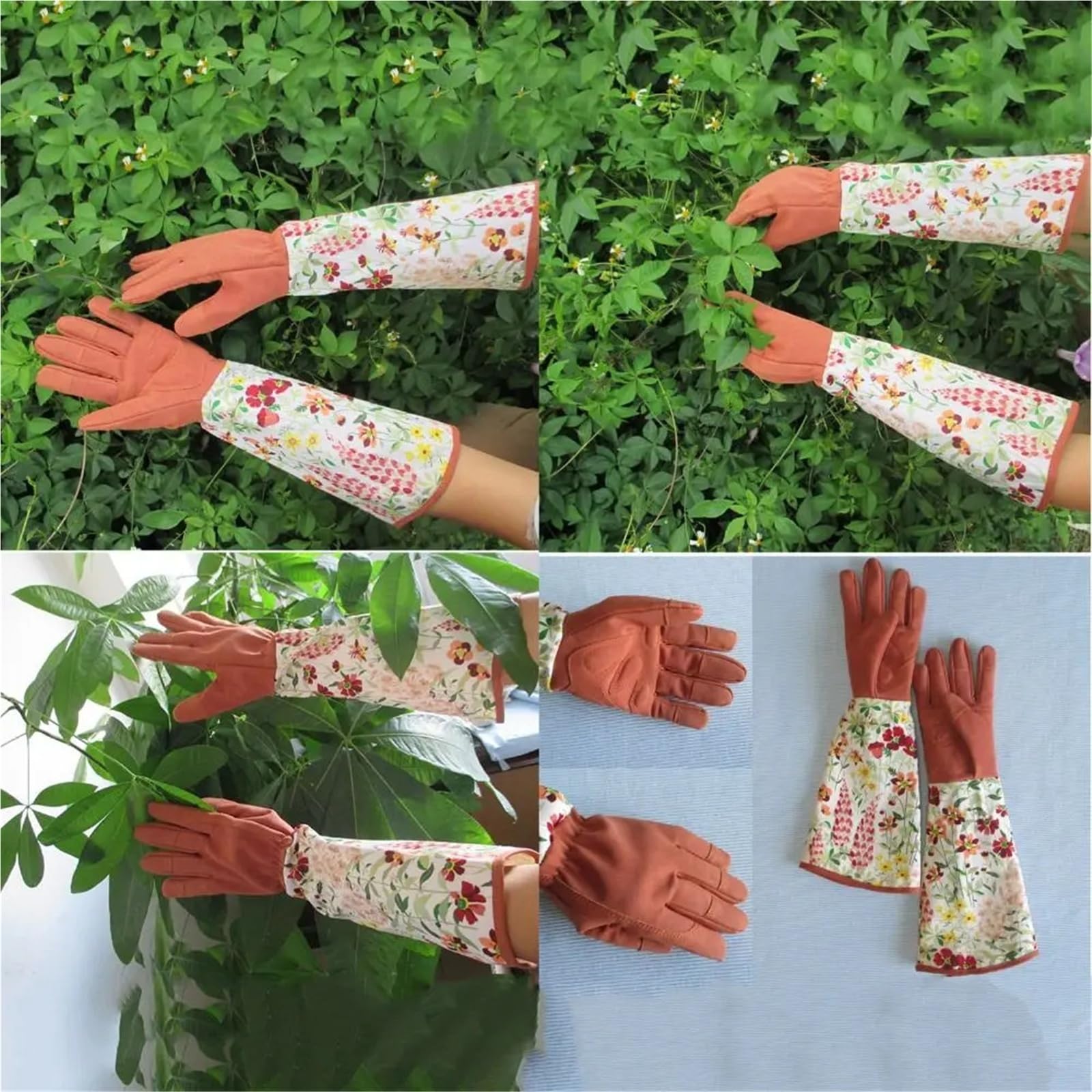 Generico Guanti da giardinaggio antispina a manica lunga, guanti di sicurezza traspiranti con stampa floreale for lavori domestici di potatura delle rose