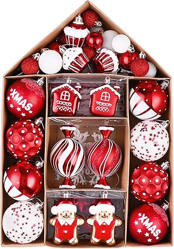 Miniatura 1 de Valery Madelyn Juego de adornos para árbol de Navidad de San Valentín, 70 unidades de bastón de caramelo rojo y blanco inastillables, decoración de