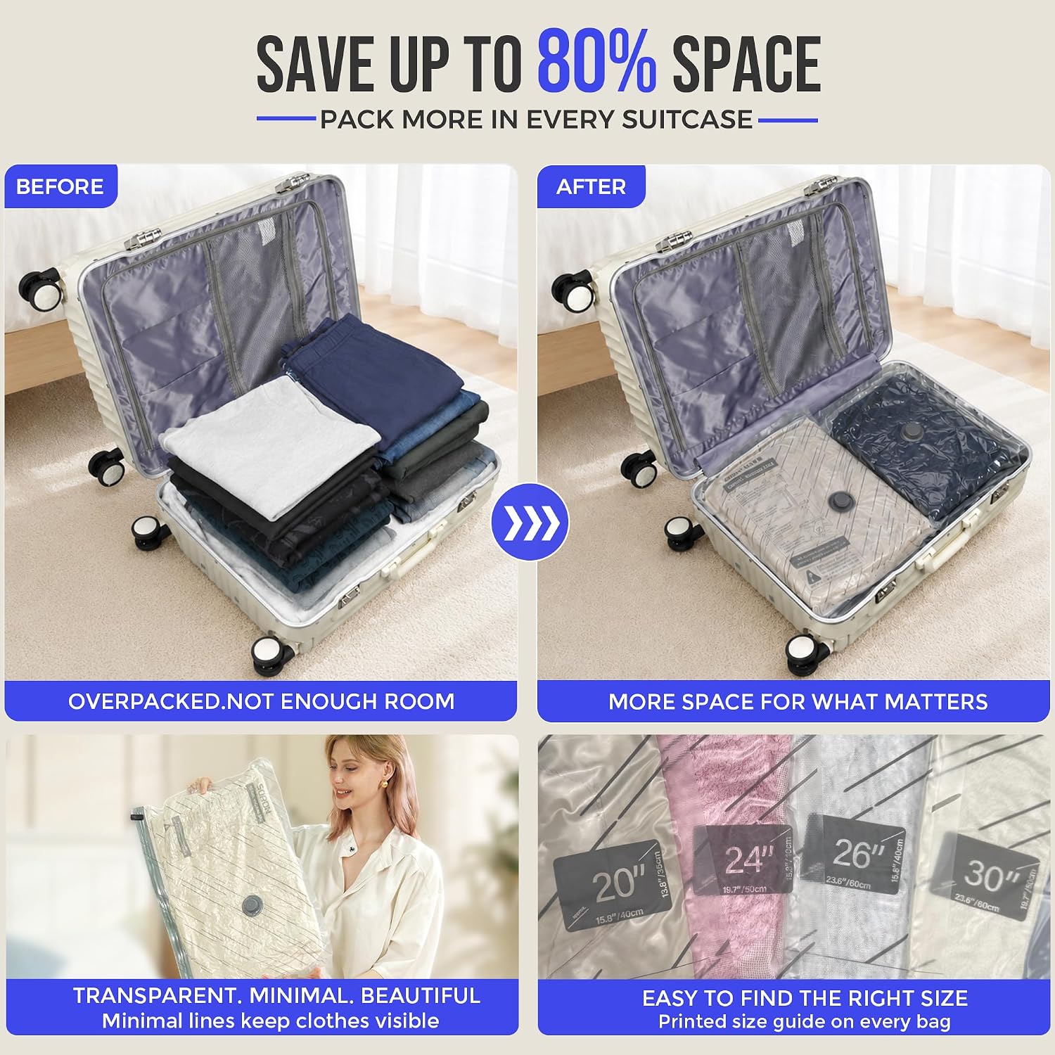 SORON Vacuum Seal Bags for Clothing Travel with Pump, Vacuum Storage Bags photo 4