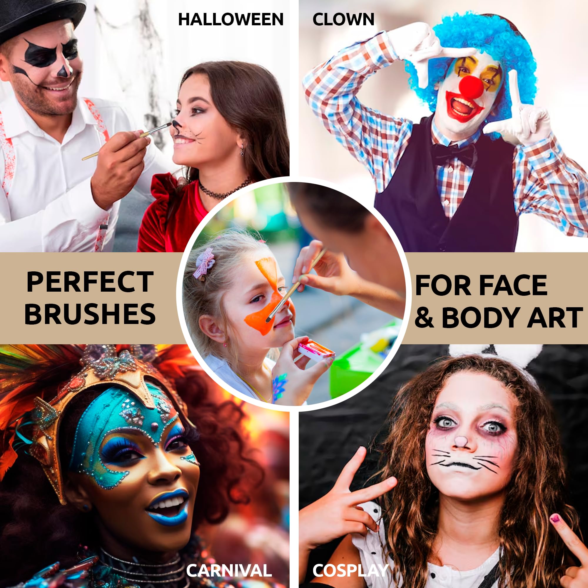 Juego de 10 brochas de maquillaje profesional con cerdas sintéticas suaves para la piel, mango ergonómico de madera para principiantes y artistas, ideal para Halloween, cosplay y manualidades
