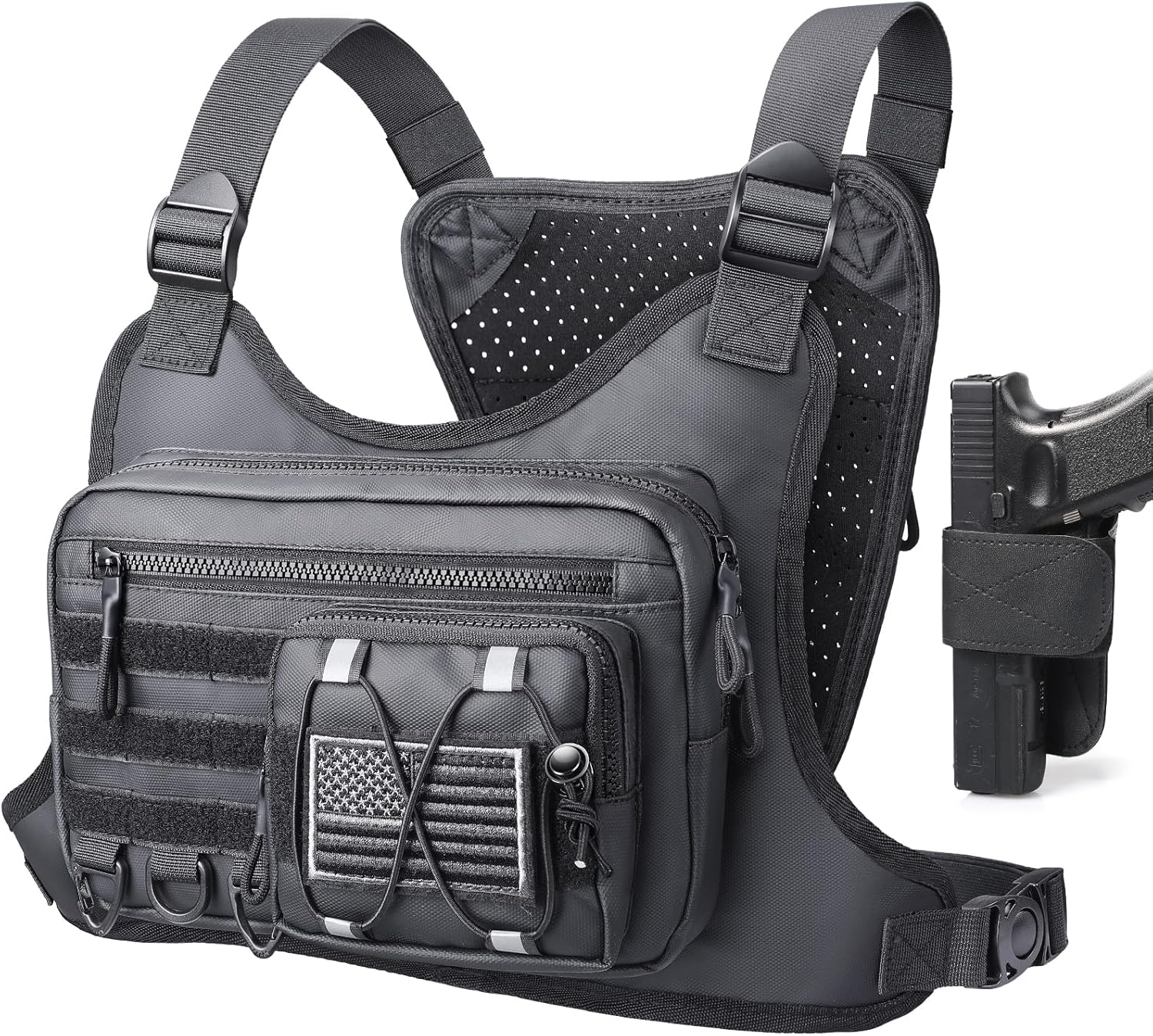 Chest Bag for Men Women, Tactical Chest Rig with Holster, Sport Chest Pack for Outdoor, Running Vest for Hiking, Cycling, Travel, Workouts, EDC