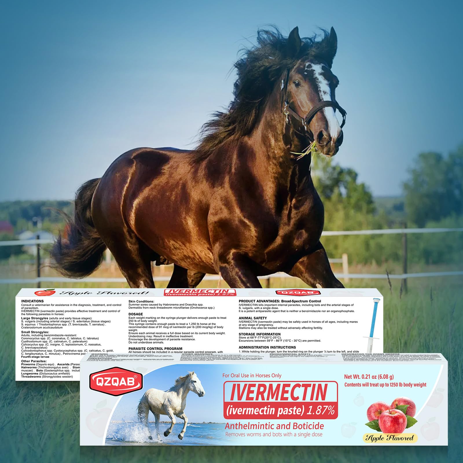 Ivermectin Equine Paste 1.87% – Apple Flavored Oral Dewormer for Horses, 6-Pack — view 6