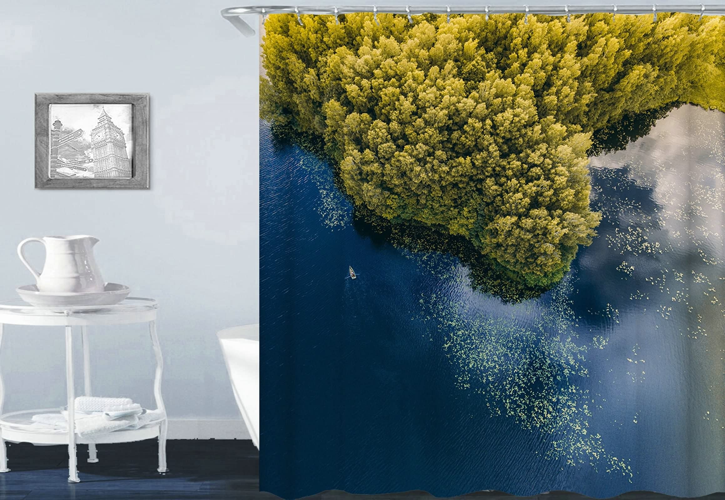 Rideau de douche imperméable 165x200cm jaune bleu foncé pour salle de bain