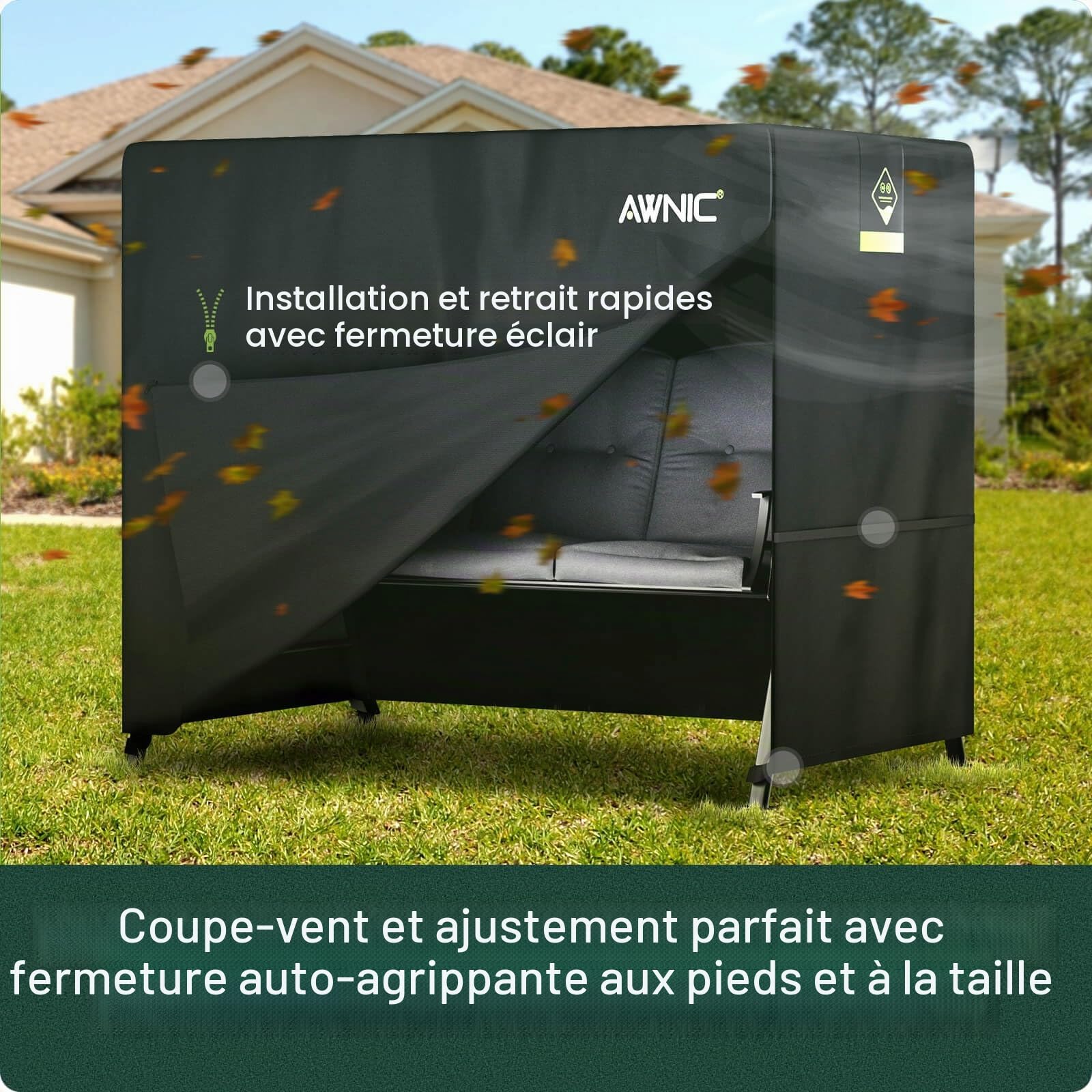 Awnic Housse de protection pour balancelle 2 places - Imperméable - Résistant aux intempéries - Avec cordon de serrage - 420D - 175 x 125 x 160 cm