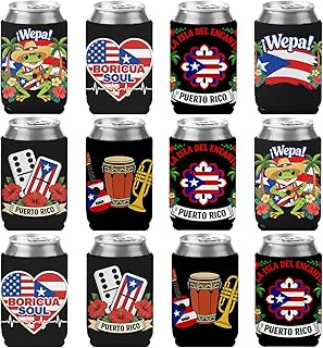 Puerto Rico Can Cooler Sleeves, 12 Pcs Puerto Rico Party Decorations, Pr Rican Flag Beer Cans Coolers for Patriotic Anniversary Veterans National Day Festival Party Favors Supplies Gifts