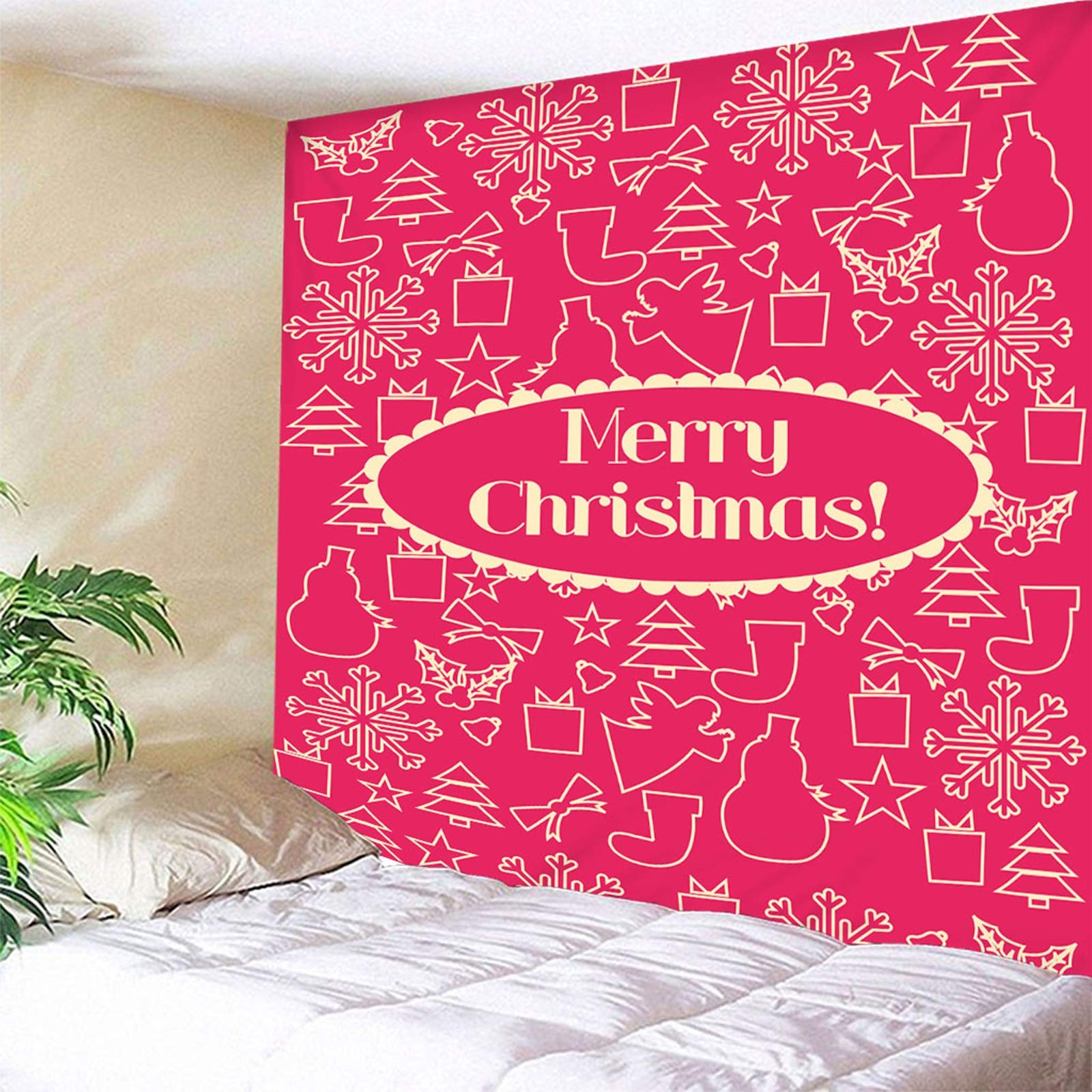 Garden Wall Decor, Adornos Hogar Navidad Tema Navideño Feliz Navidad Rosa Amarillo Poliéster Decoracion Aesthetic Tapiz 240X220cm