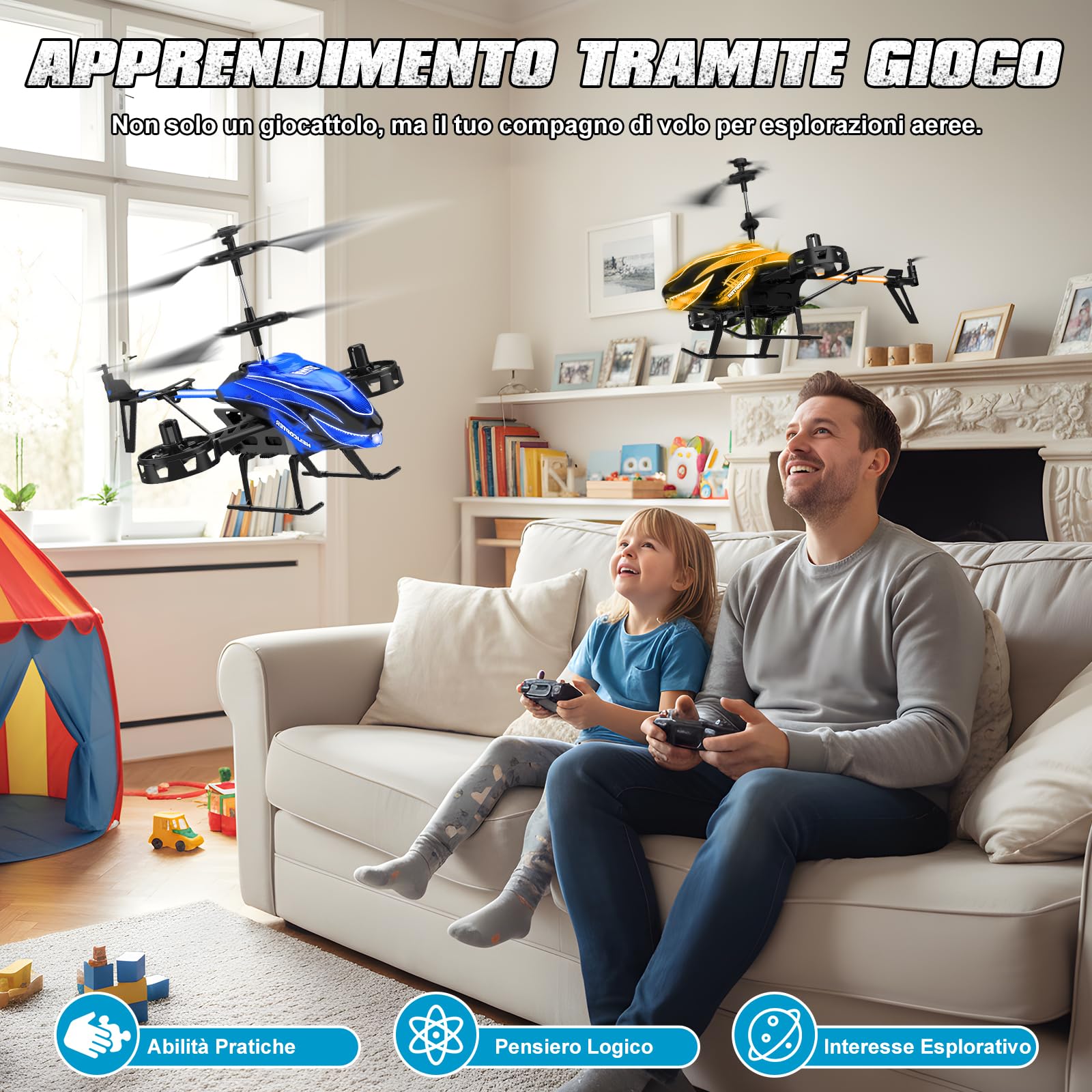 Charmofun Elicottero RC, Elicottero Telecomandato 2.4G con 7 Luce e 3 Batterie, 33 Minuti Volo, 4.5 Canali elicotteri Radiocomandat con Giroscopio, Aerei RC per Ragazzi Ragazze da 6+ Anni (Blu)