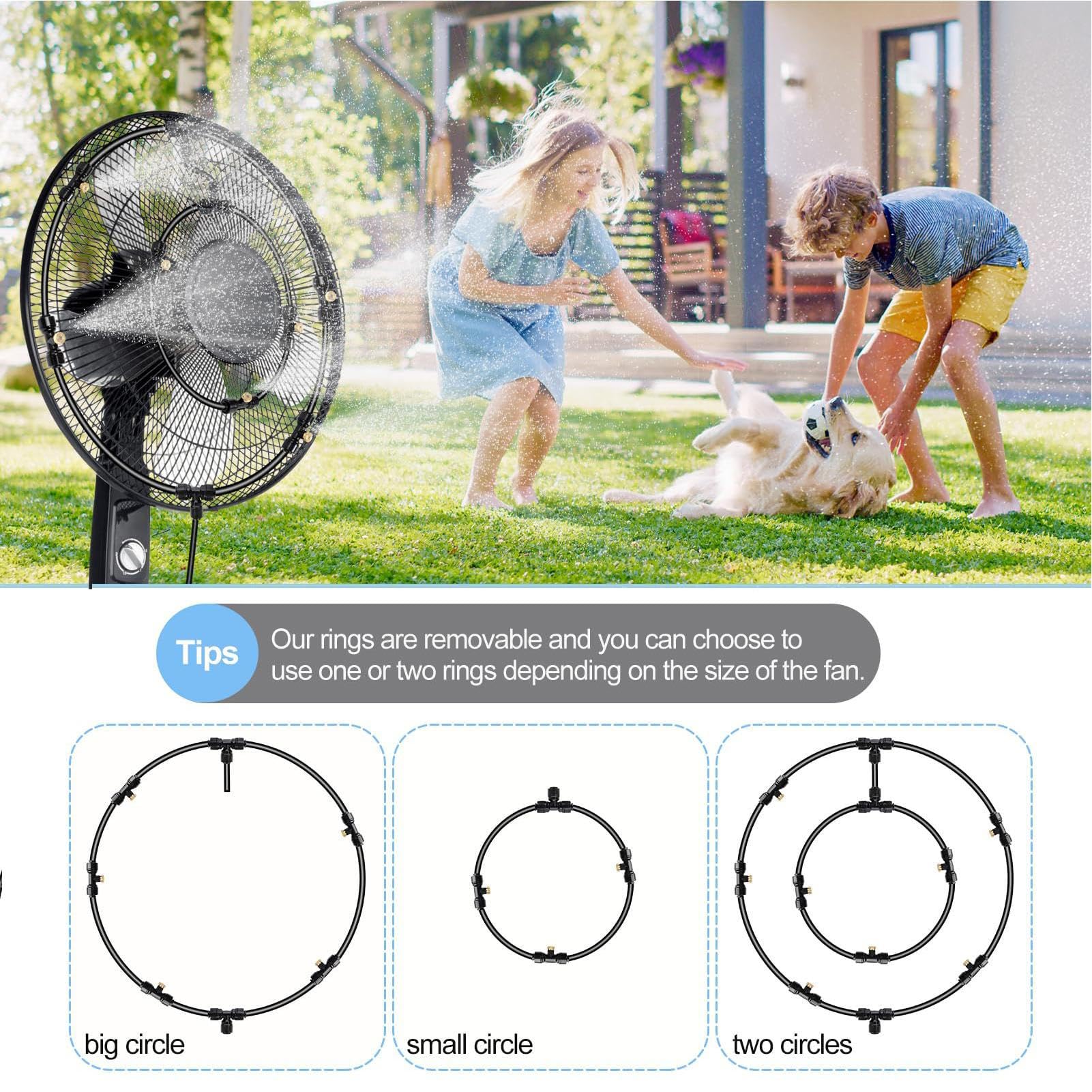 Fan Misting Kit – Fan Mister per esterni, sistema di raffreddamento a nebbia per esterni, kit di aggiornamento Mister Misting, ventilatore ad acqua, per patio, con 6 ugelli rimovibili