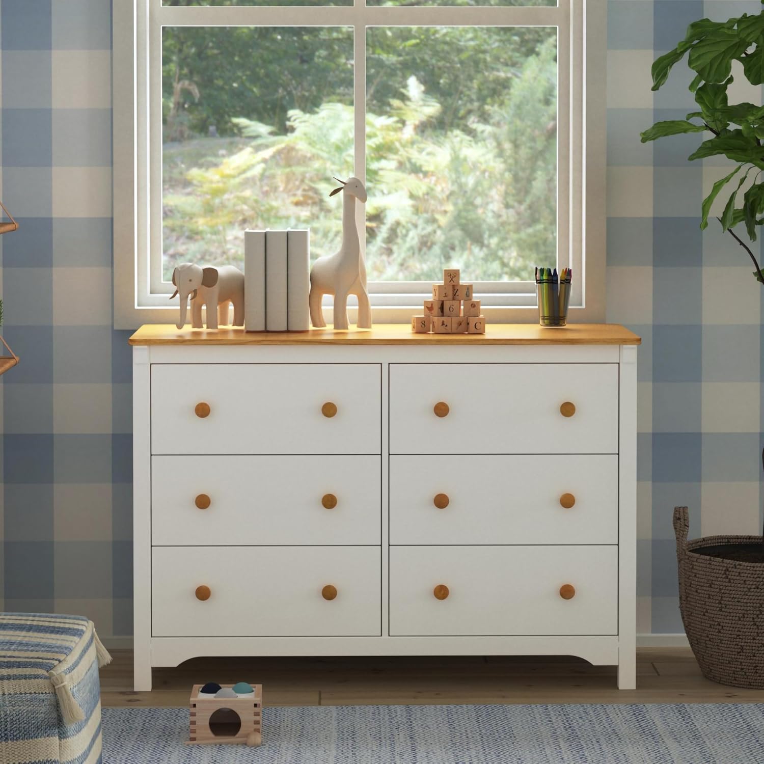 Davinci Shea 6-Drawer Dresser in Warm White and Honey, GREENGUARD Gold Certified
