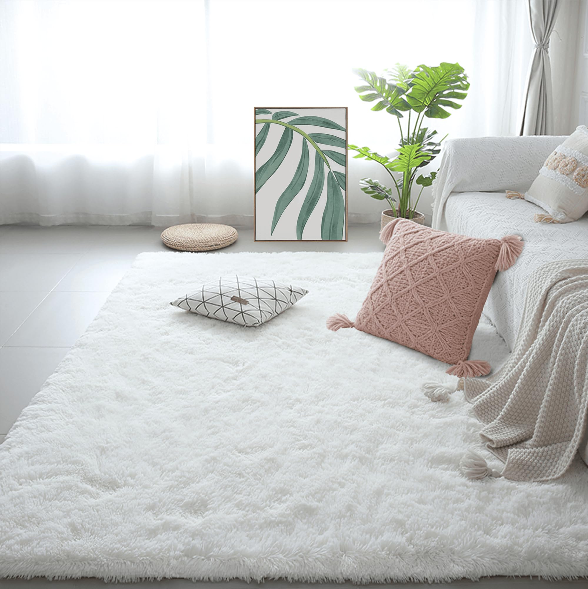 Tapis Salon 360 x 390 cm Moelleux : l'élégance shaggy blanc grand format pour votre intérieur