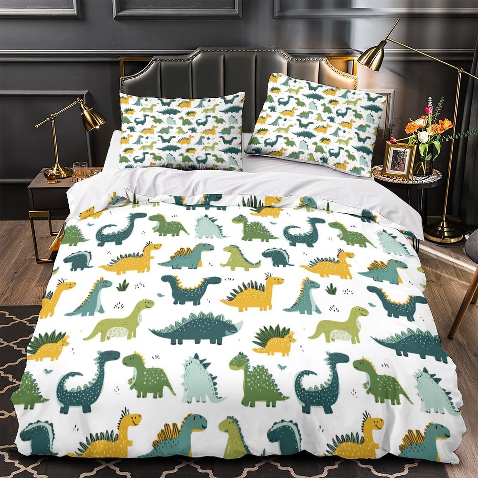 Housse de couette dinosaure hypoallergénique 220x240 lit deux personnes anti acarien