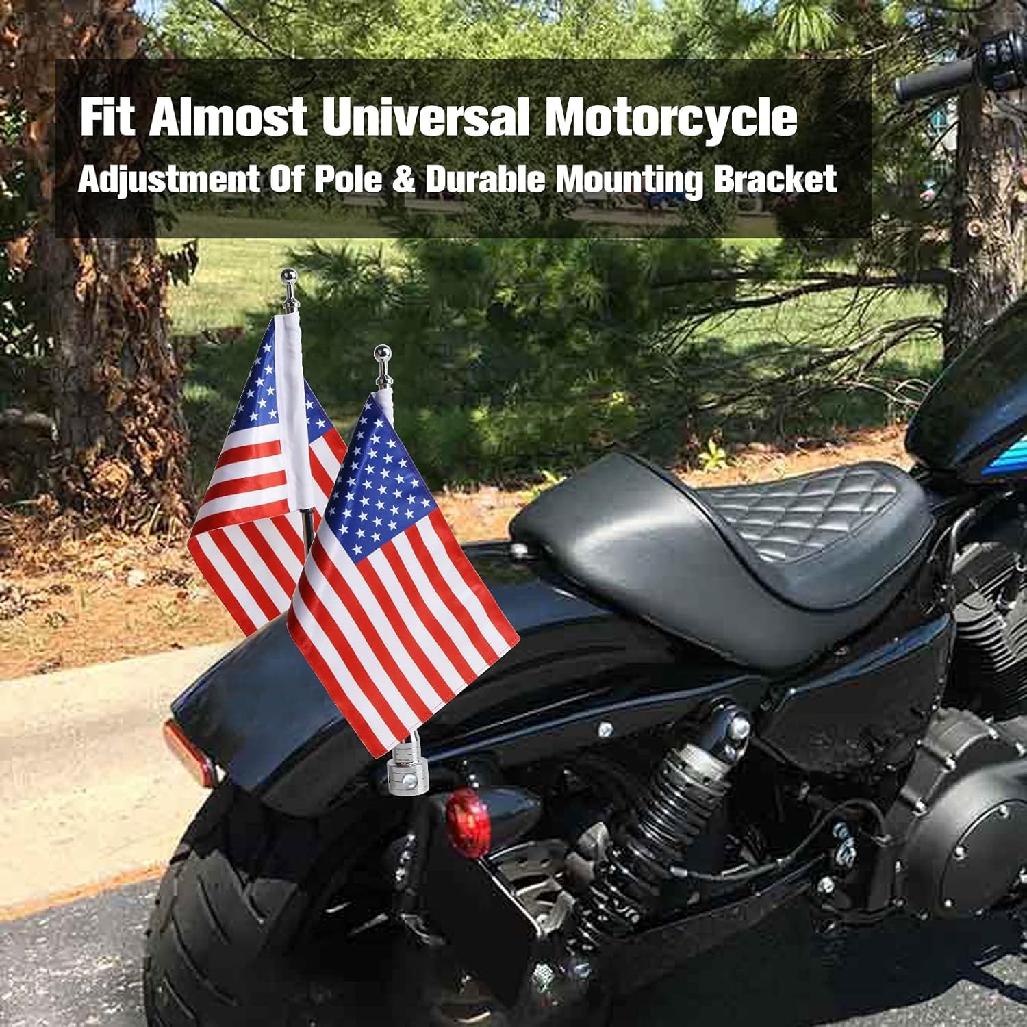 Motorrad Fahnenhalterung Verstellbar – Inkl. Amerikanischer Flagge, Faltbar, Für Harley & Honda Goldwing