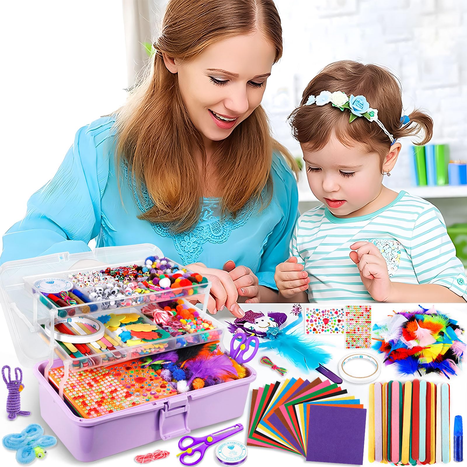 Purpledi 3300+ Pièces Kit Bricolage Enfants, DIY Activité Manuelle Enfant Feutrine Loisir Creatif, DIY Activité Manuelle Loisir Creatif, Artistiques Cadeau Garçon et Fille ge 3 4 5 6 7 Ans