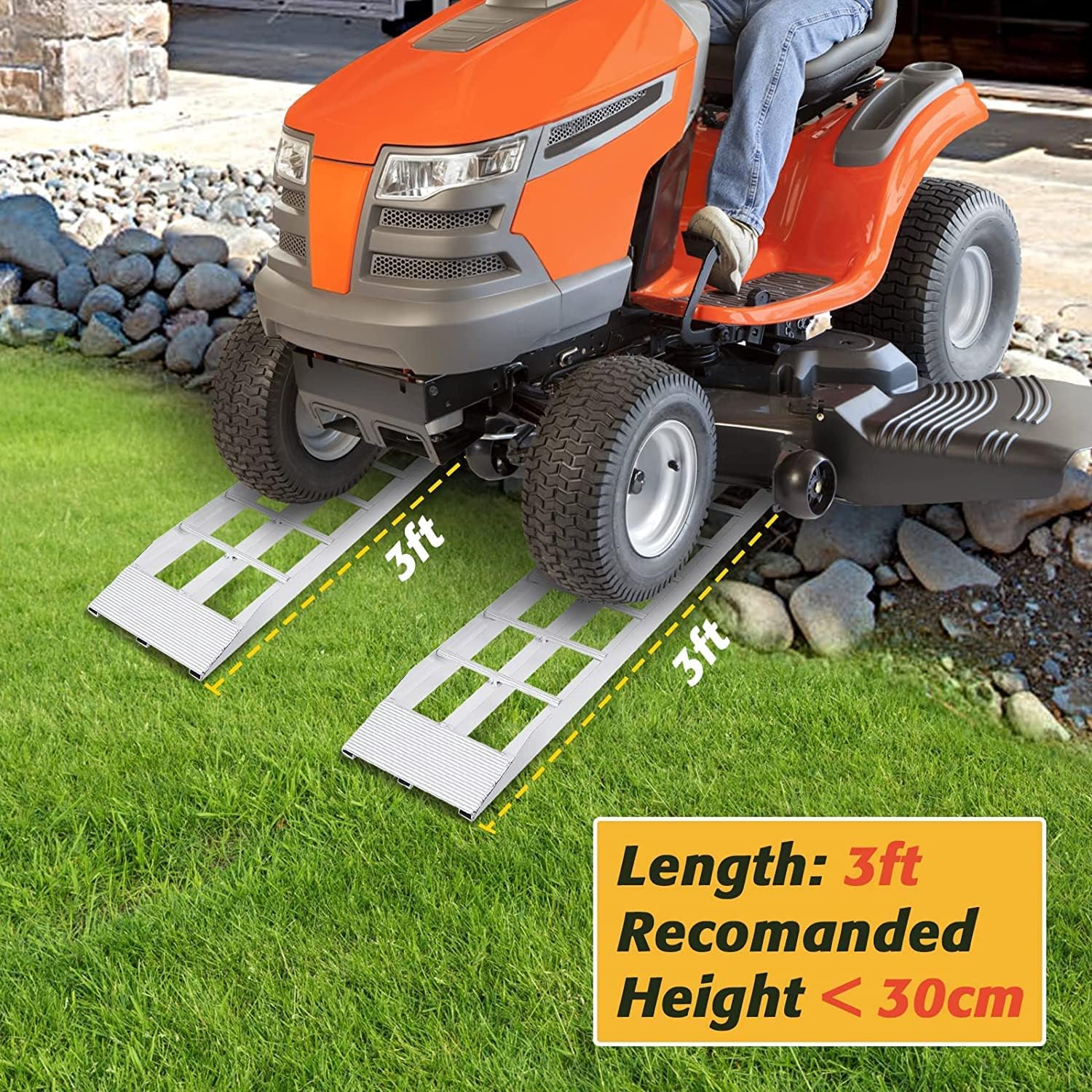 3ft Dual Runner Shed Ramps 1500lbs,ATV Ramps, Short Aluminum Ramp for Riding Lawnmower, Snow Blower, ATV, 750 Pound Per Axle Capacity, 36" x 8", A Pair