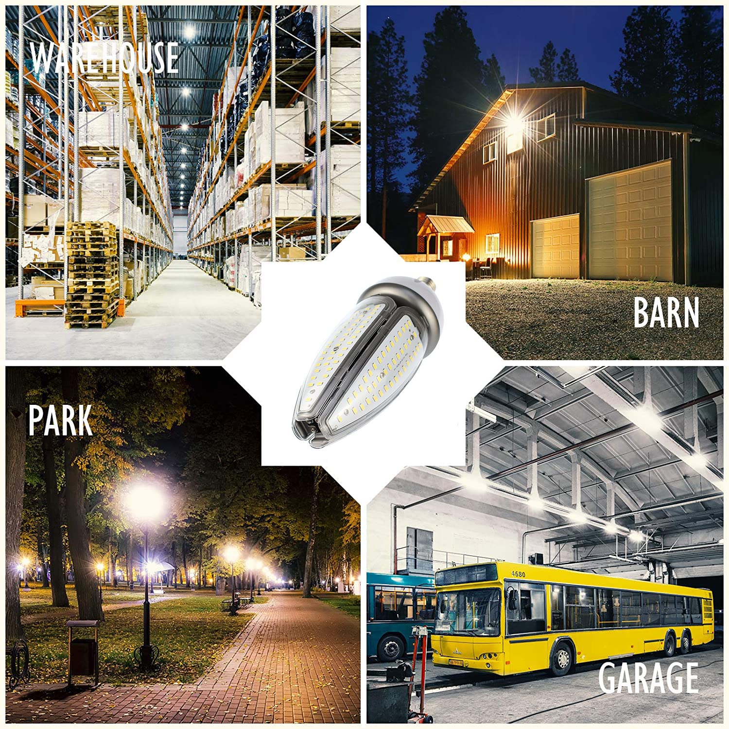 Lot de 2 Ampoule LED maïs 50W, 500W Équivalent Ampoules, 6000Lumen ultra-lumineux E27/E40, 3000K Blanc Chaud, pour Entrepôt Atelier Garage (3000K)