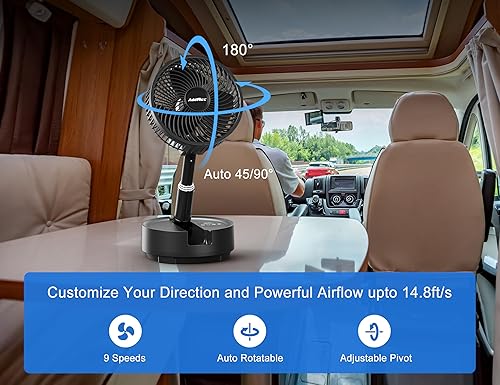 Miniatura 3 de Ventilador a batería de 20000 mAh, ventilador portátil recargable, 112 horas de funcionamiento, 9 velocidades oscilantes con control remoto,