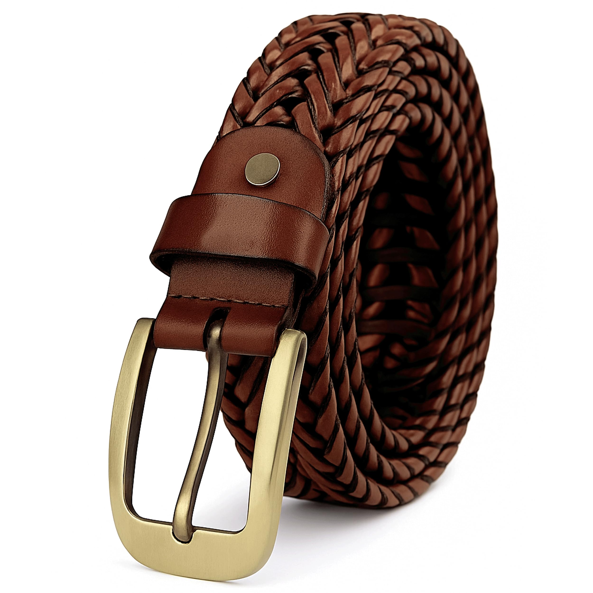 SLOVIC Belts for Men Leather [53 CM] | Premium Woven Design | Multi-Hole Adjustable Belt | Ideal for Jeans, Trousers & Chinos | Stylish Gift for Men | Tan