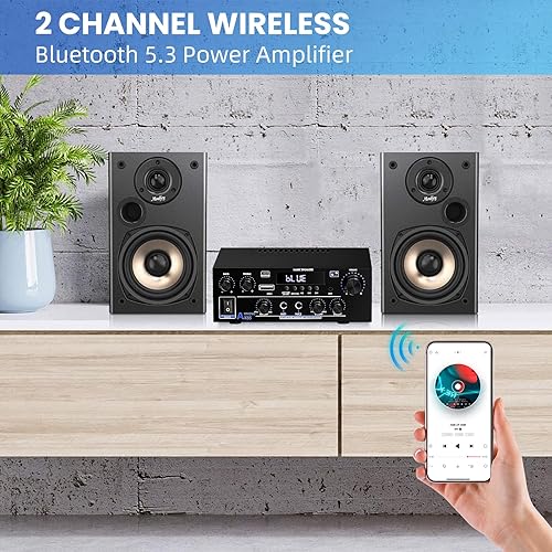 Miniatura 2 de Amplificador estéreo de audio para el hogar de 1000 W, amplificador Bluetooth 5.3 para dos altavoces de 50 W x2 de aproximadamente 8 pulgadas,
