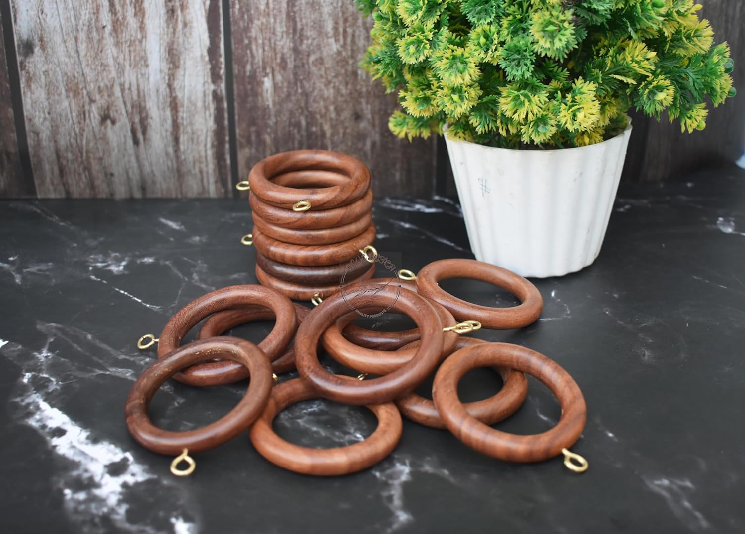 Classic Wooden Curtain Rings - Set of [24, 48, 100] - Rustic Charm for Your Home Décor - Smooth Gliding, Easy to Install - Sustainable Wood Material - [BLUE DUTCH ARTS] (48), Medium, Rosewood