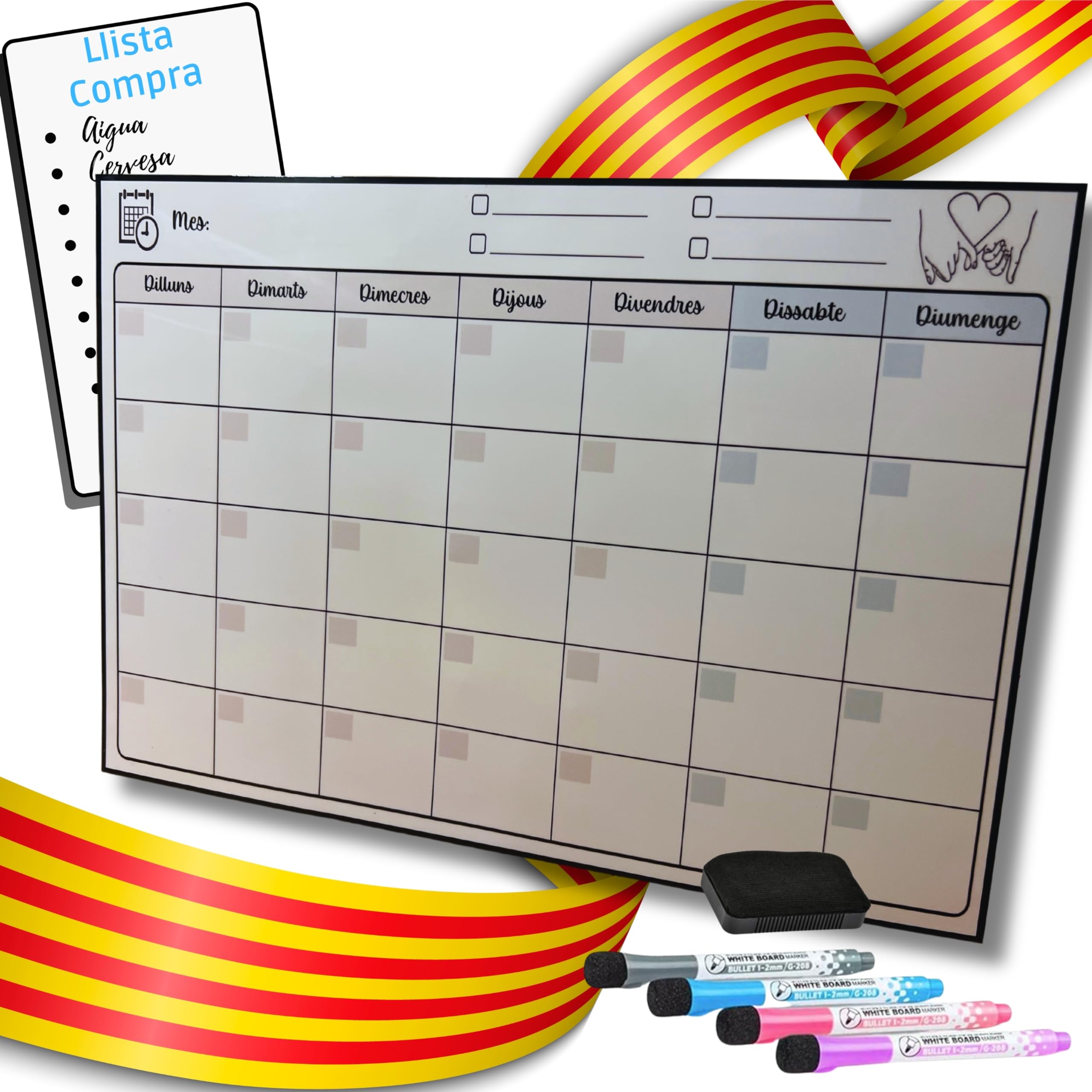 Genérico Catalan Magnetic Calendar for Fridge, Weekly Planner, Menu Planner, Shopping List