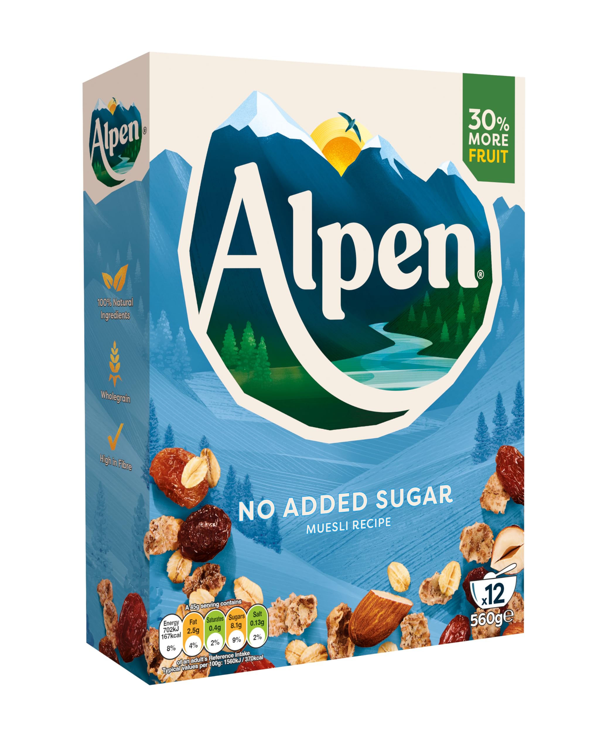 Alpen sin Azúcar- Muesli Suizo sin azúcar añadido 550g (Paquete de 10)