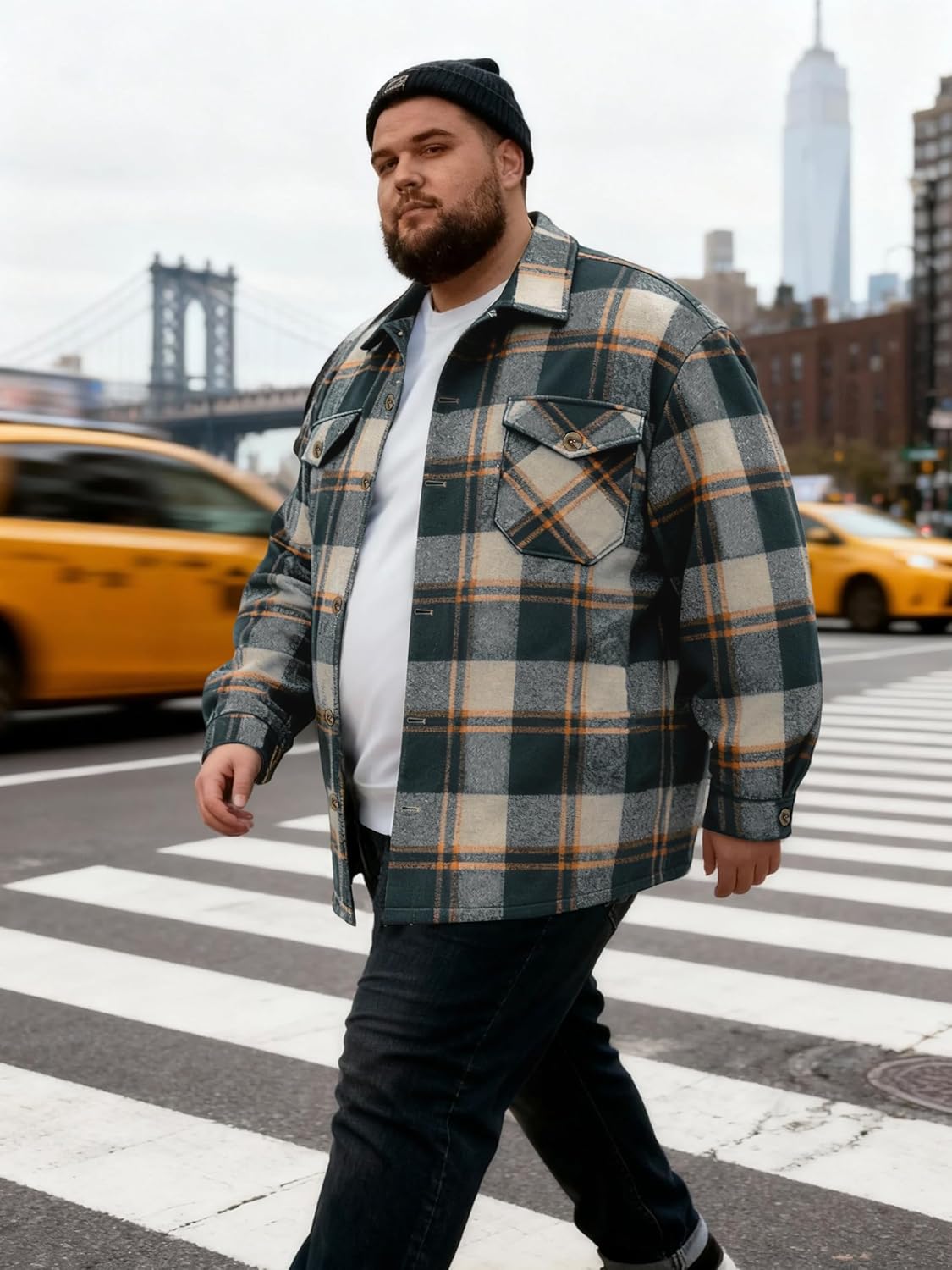 Men Flannel Shirt Big and Tall Plaid Shirt Jacket Long Sleeve Button Soft Brushed Shacket, 3XL-7XL - Image 3