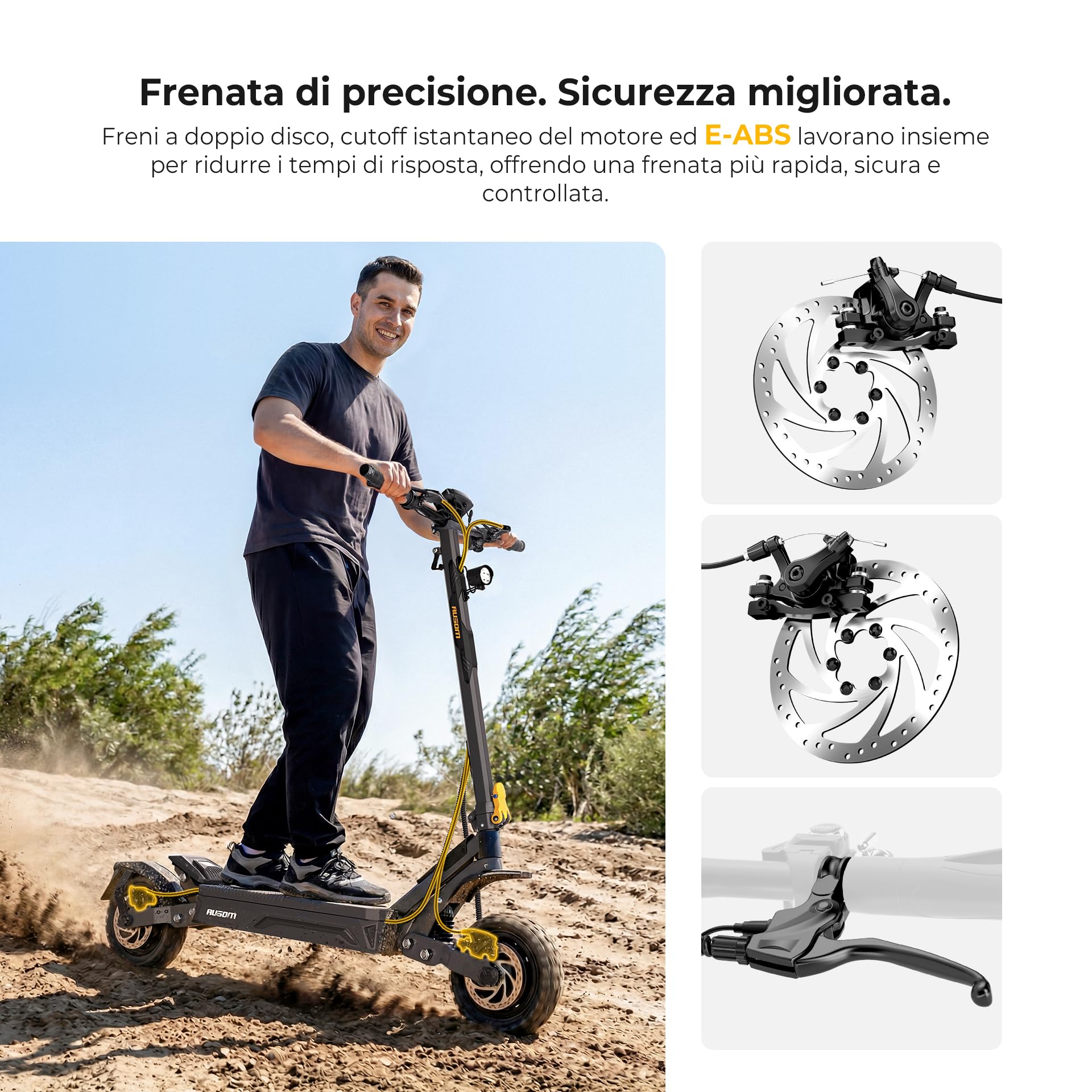 Monopattino Elettrico, Ausom Gosoul 2/Gosoul 2 Pro, 90/70km Autonomia, Sospensione ShocFree, Freni a Disco+E-ABS
