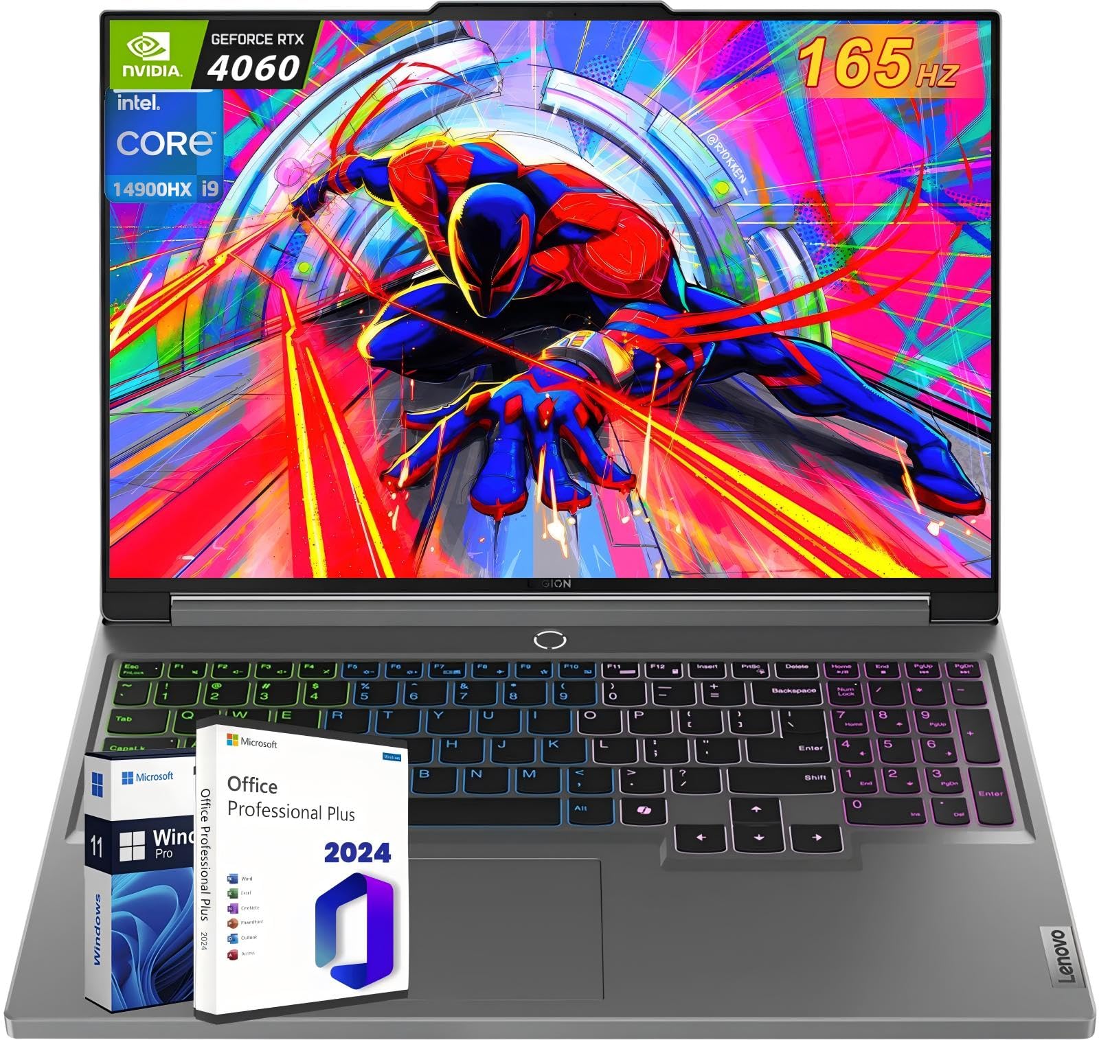 Lenovo Legion 5i Ordinateur portable de jeu, 16" WQXGA 165 Hz, Intel 24 cœurs i9-14900HX jusqu'à 5,8 GHz, 32 Go de RAM DDR5, 1 To SSD, GeForce RTX 4060, RGB rétroéclairé KB, WiFi 6E, Webcam FHD, MS