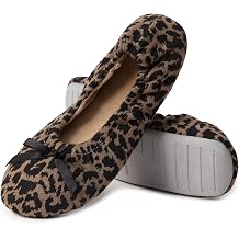 Magtoe Women's Lightweigt Indoor Slippers Memory Foam Portable Home Shoes Soft Foldable Rubber Sole Leopard US7