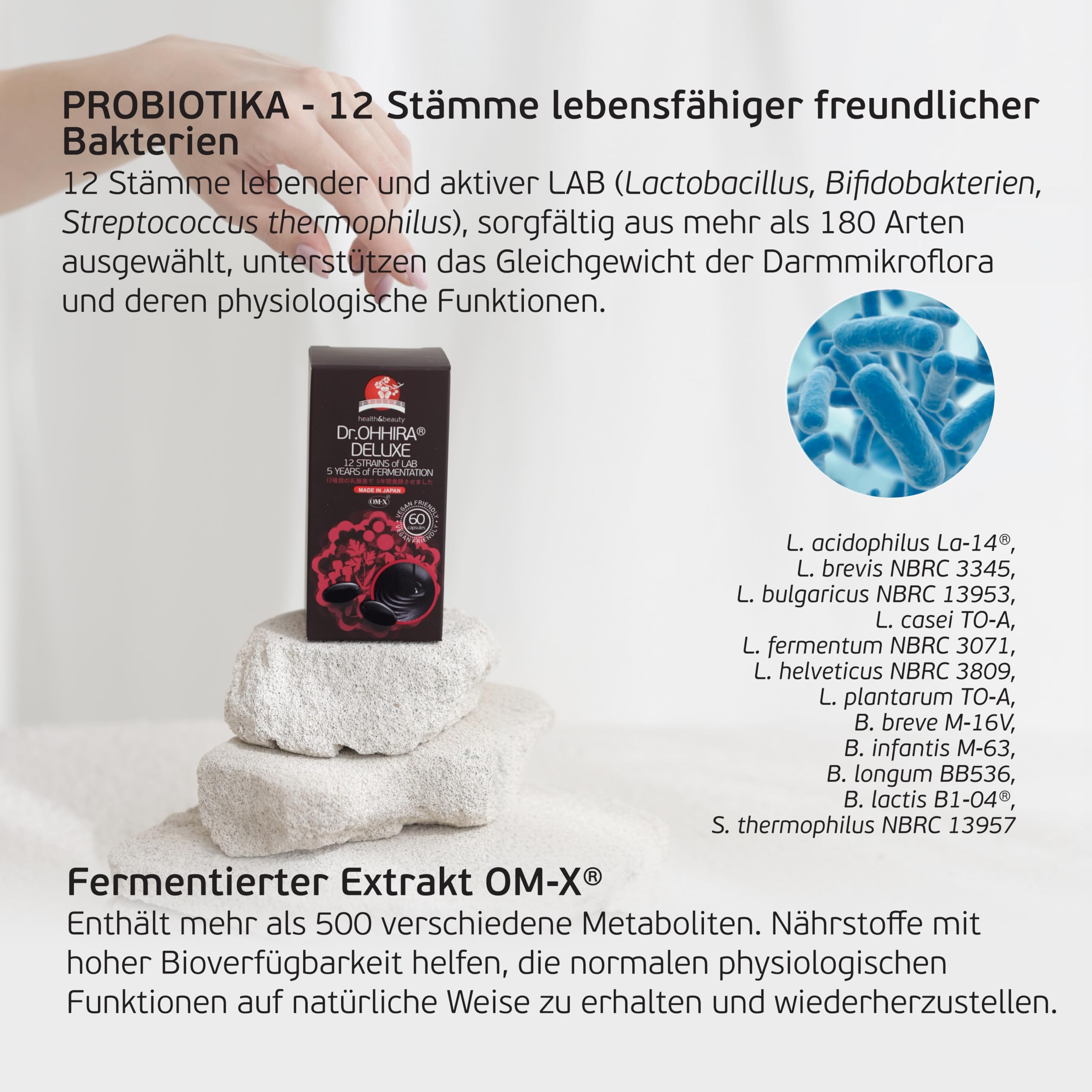 Dr.OHHIRA®Deluxe Probiotika, Postbiotisch, Präbiotisch -Für Darmsanierung kur- Darmkur, Darmflora Aufbau, Darmbakterien-12 Stämme, 5 Jahre Fermentation, 100 Milliarden lebende Bakterien (60 Kapseln)