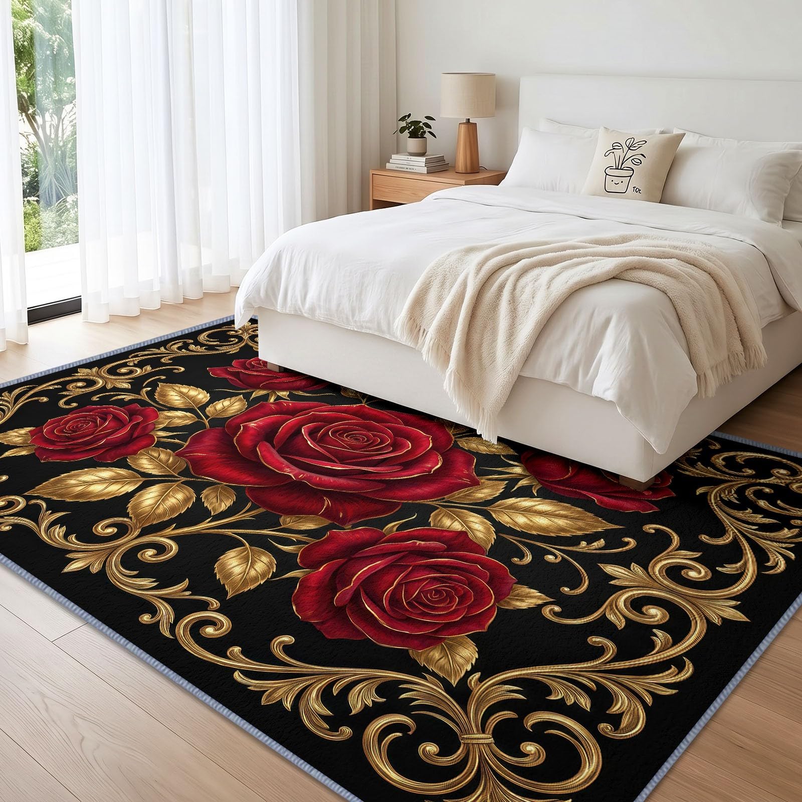 Dywan barokowy różowy 120 x 170 cm, dywan nadający się do prania w pralce z antypoślizgowym spodem, Romantyczny gotycki dywan rugs, dywan dekoracyjny do sypialni, kuchni, przedpokoju i domu