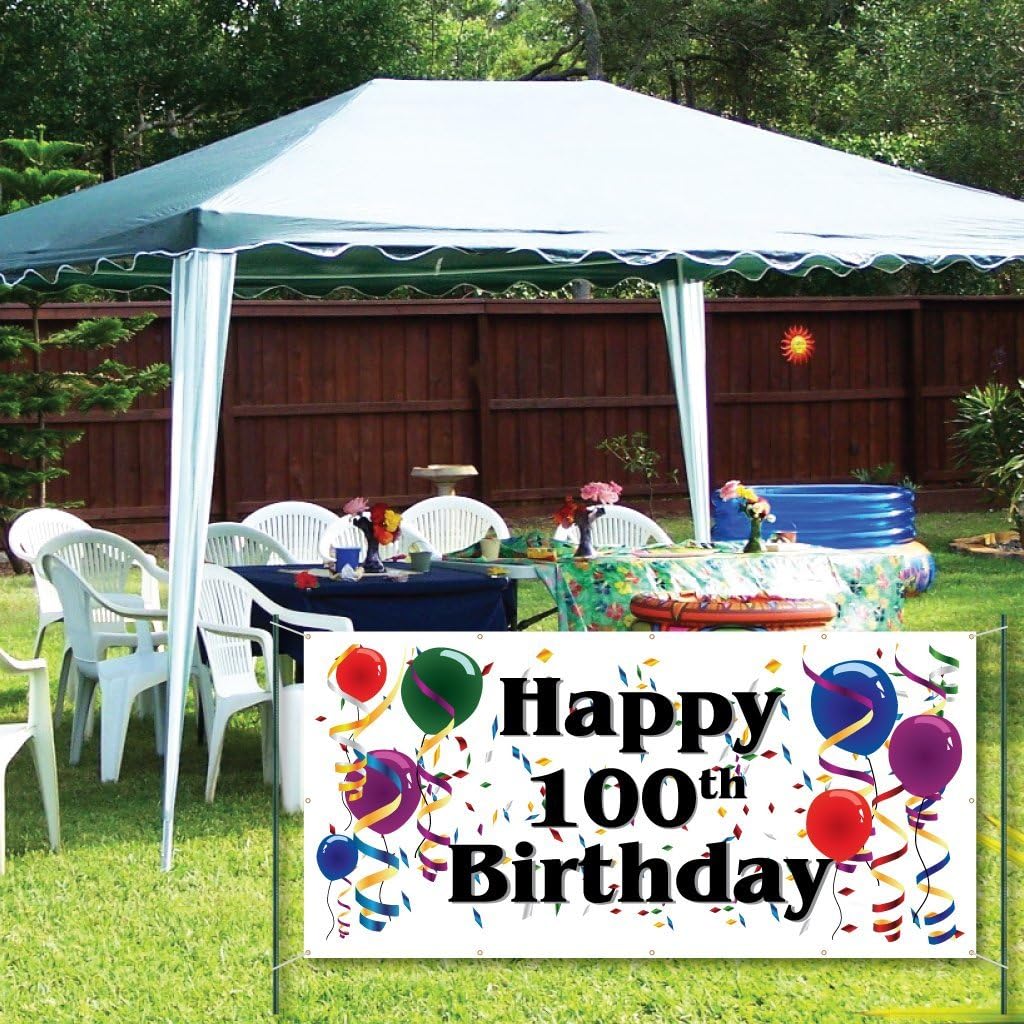 VictoryStore Yard Sign Outdoor Lawn Decorations: Happy 100th Birthday Banner - 3 feet x 6 feet Vinyl Banner