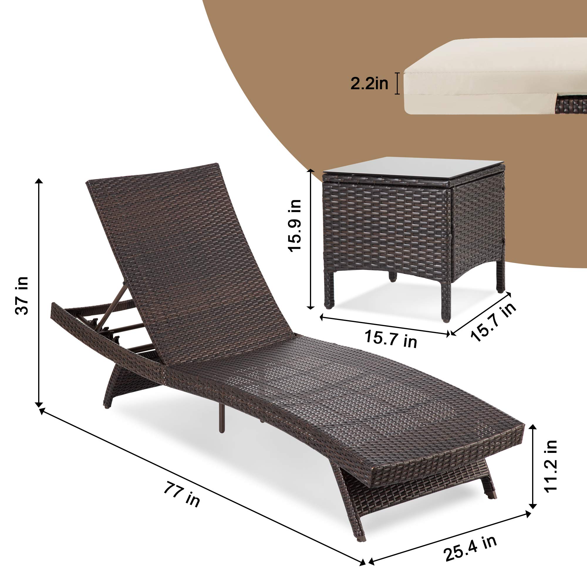 PAMAPIC Patio Chaise Lounge Set 3 Pieces?Patio Lounge Chair with Adjustable Backrest and