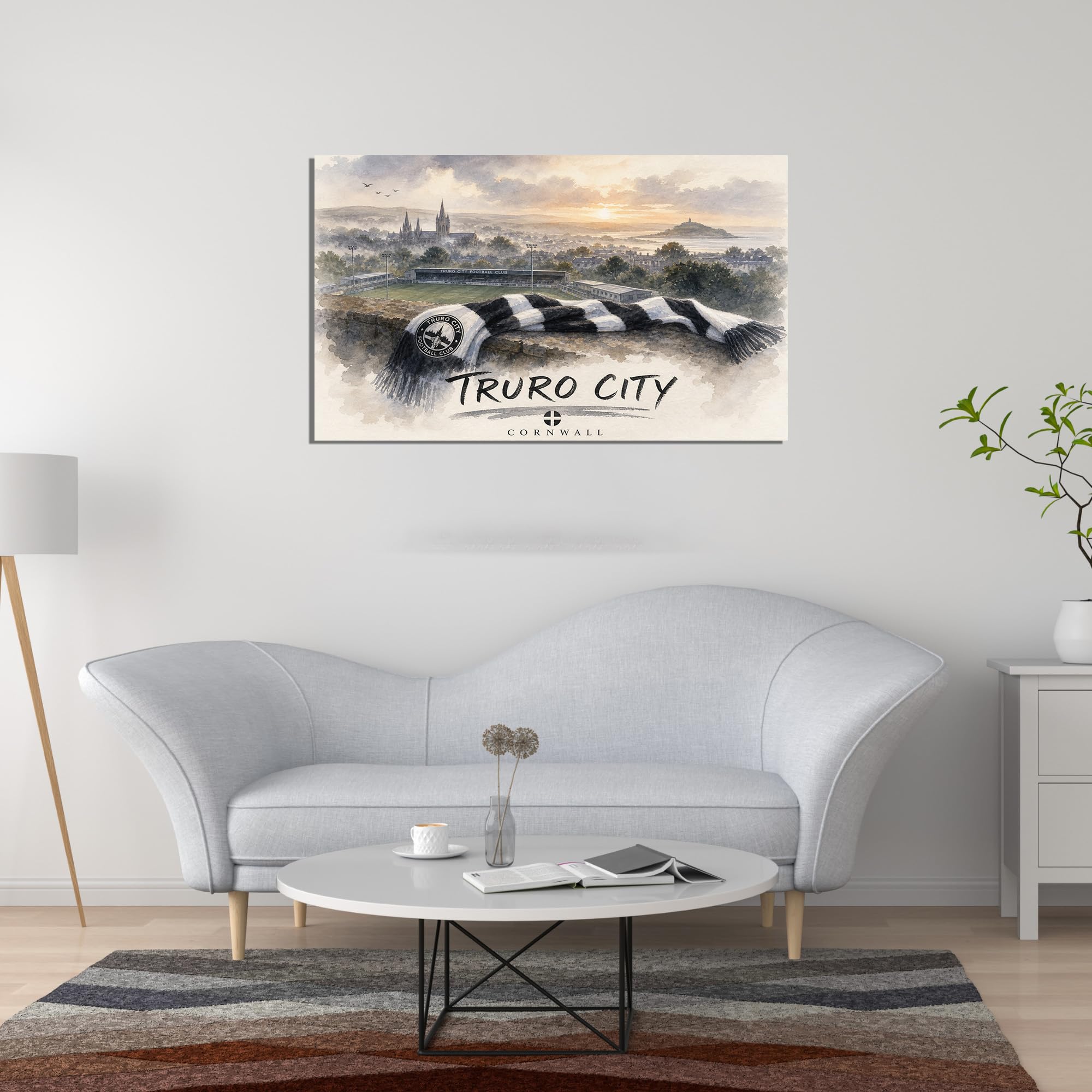 Truro Kunstdruck auf Leinwand, Fußball-Design, Stadion-Heimdekoration, 30,5 x 40,6 cm, Weiß / Schwarz