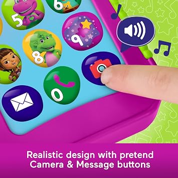 Barneys World Toddler Toy Hey Barney Phone with Music Lights & Phrases for Preschool Kids Ages 2+ Years, Multilanguage Version