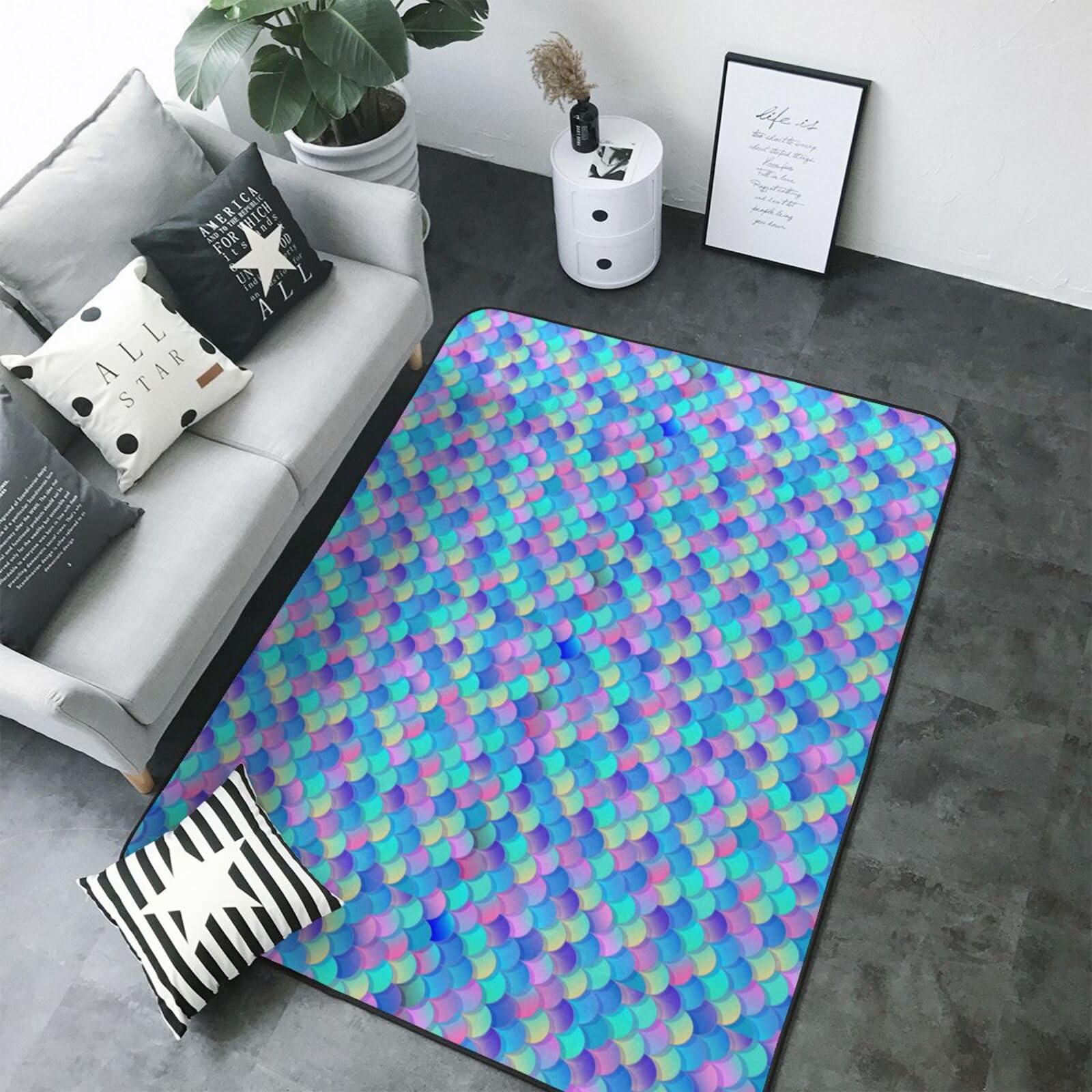Tapis de chambre arc-en-ciel bleu et violet pour un salon cocooning