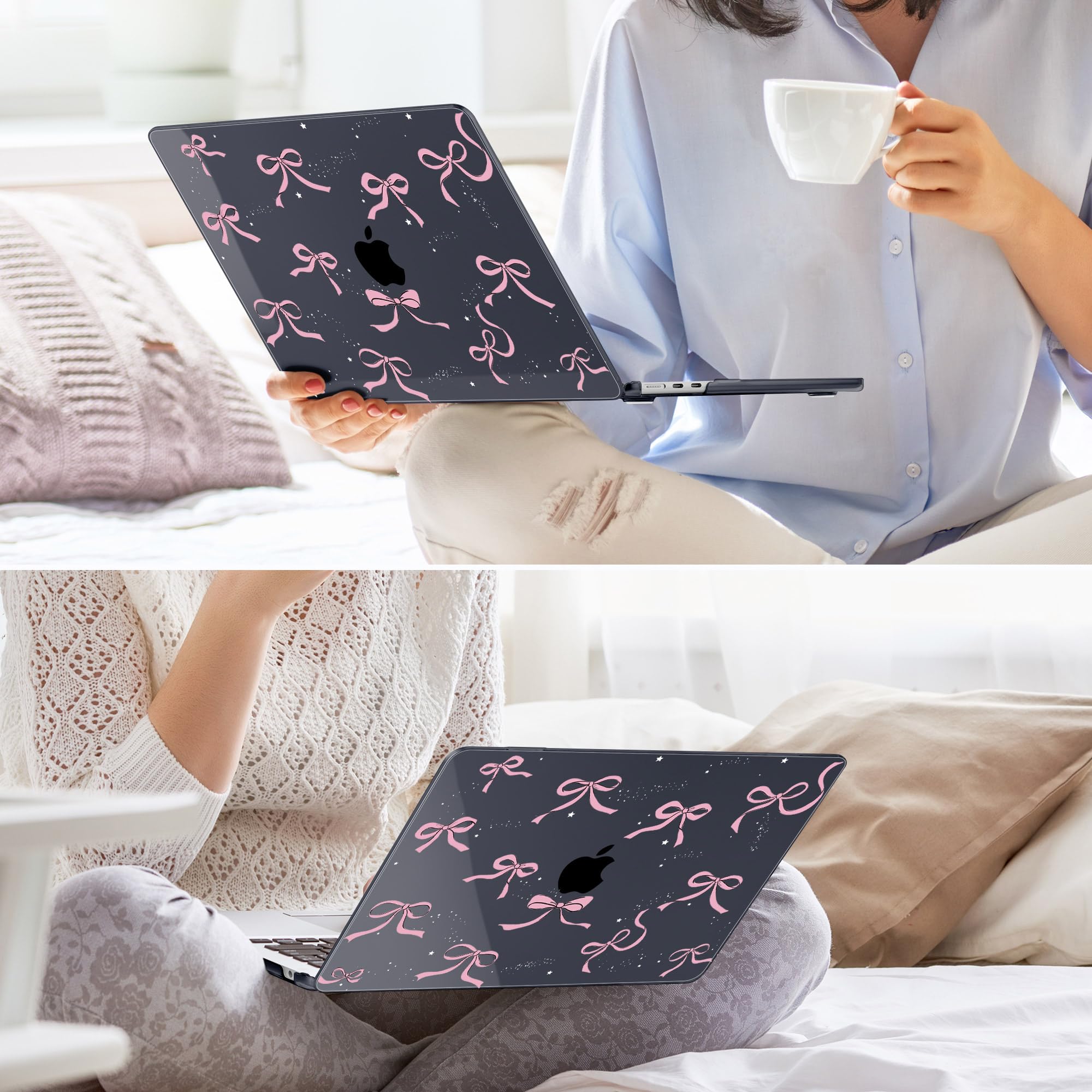 May Chen Compatible con MacBook Air 2024/2023 de 15 pulgadas M3 A3114 / M2 A2941, funda rígida de plástico impreso para MacBook Air 15.3 Liquid Retina Diaply Touch ID, lazo negro cristal