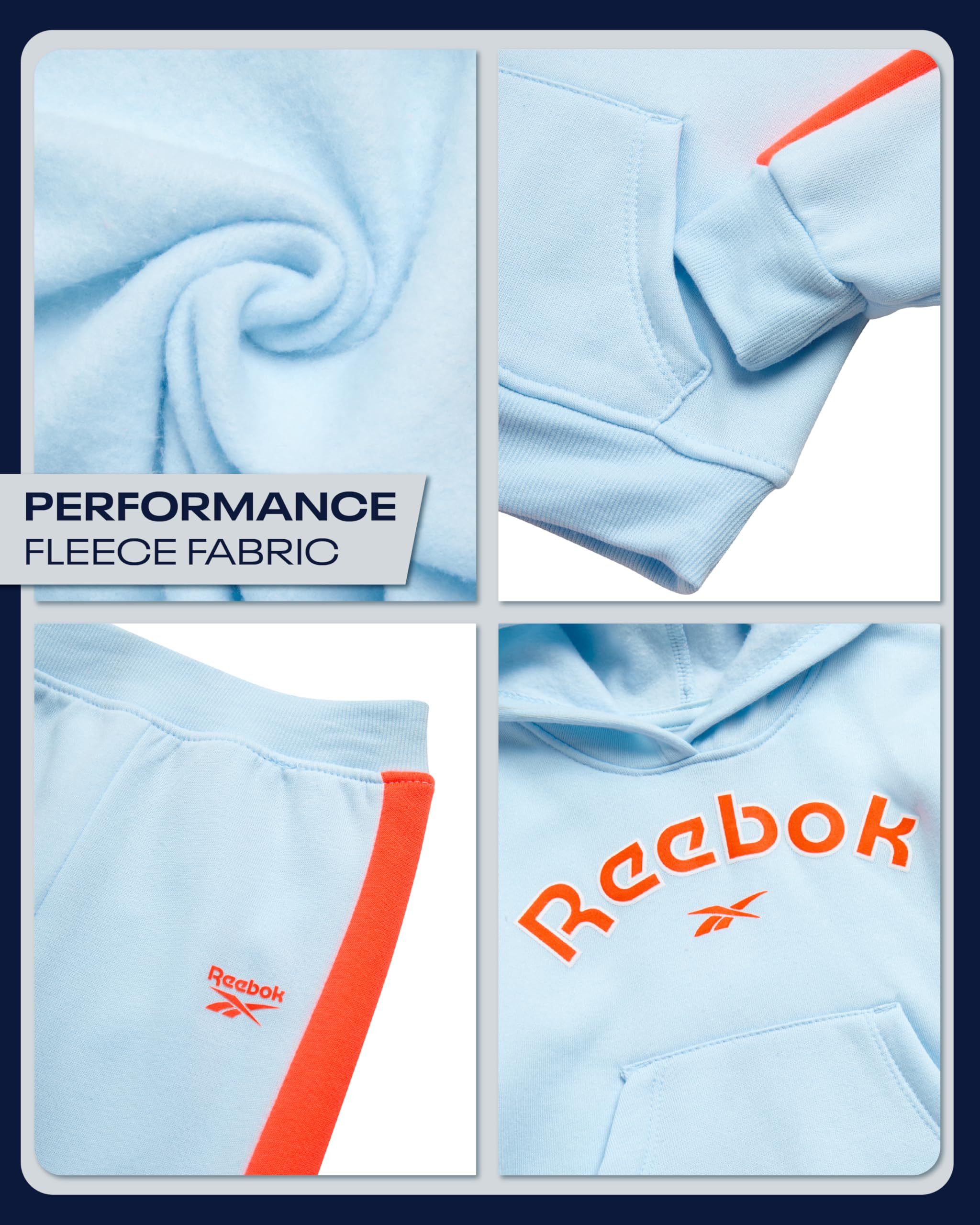 Reebok - Felpa e pantaloni della tuta in pile ad alte prestazioni 2 pezzi per ragazze, abbigliamento sportivo per bambini/ragazze, 2T-6X