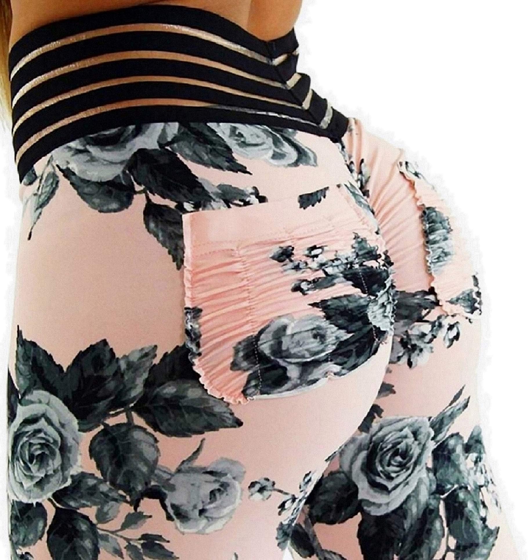 Meilidress Womens Ruched Butt Lifting Leggings High Waisted Workout Sport Tummy Control Gym Yoga Pants (X-Large, 2-Pink)