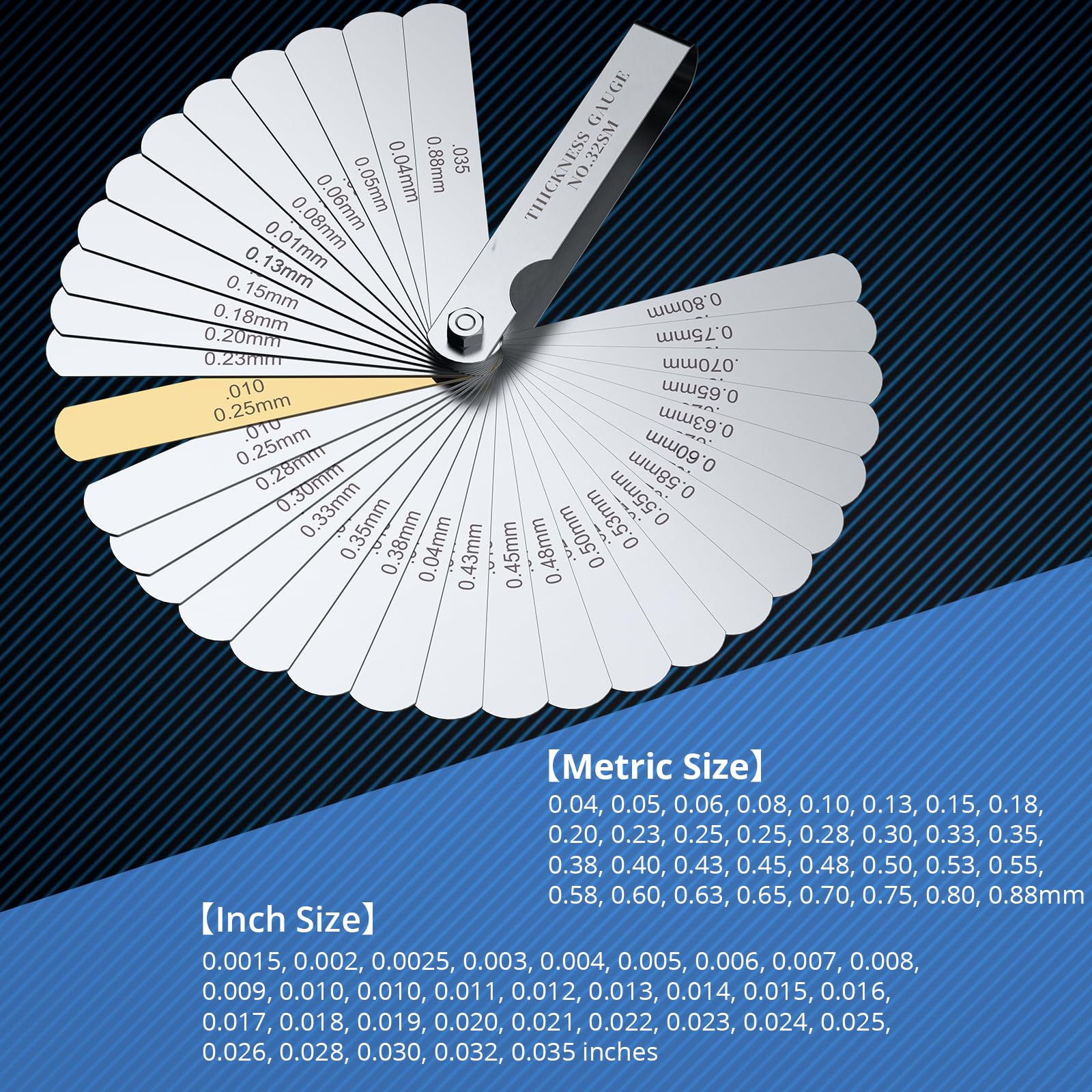 Dickenkeil-Set 32 Klingen 0,04–0,88 Mm - Messwerkzeug Metrisch & Imperial Für Spaltmessung Fühllehre Keilventil