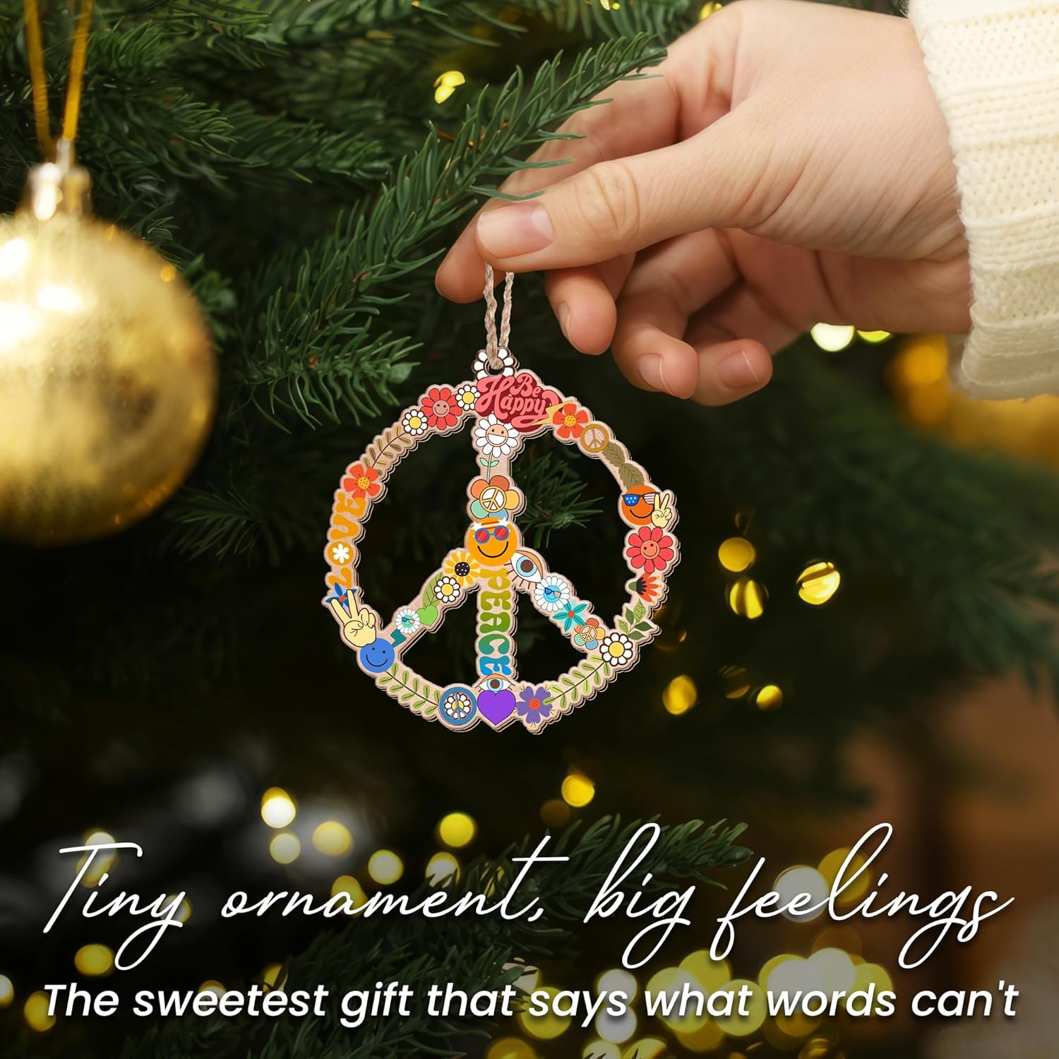 FLAGWIX Christmas Hippie Gifts for Women - Peace Sign Wooden Christmas Ornaments 2025 for Tree Decorations - Boho House Warming Gifts for Women Friends Family, Boho Hippie Ornaments for Home Décor - Image 7