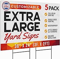 BasicFundamentals 36x24 Custom Double-Sided Yard Signs with Stakes - Personalized Full Color Outdoor Signs for Business Events Real Estate Pack of 5