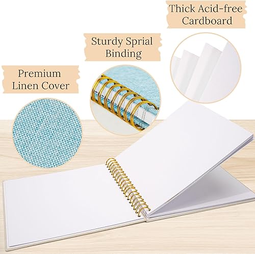 Vista 60 de Funda de lino para álbum de fotos, 10 x 10 pulgadas, tapa dura, papel de estraza blanca, libro de memorias, para viajes, bodas, libro de invitados