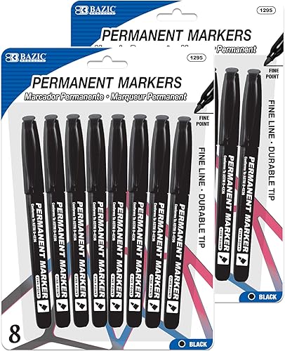 BAZIC - Marcador permanente de punta fina, marcadores de color negro, garabatos para colorear sobre piedra de vidrio, madera, metal, vidrio, para