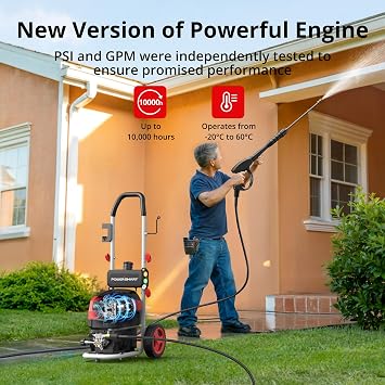 Electric Pressure Washer, 2800 PSI Max, 2.0 GPM, 8 Wheels, 5 Spray Tips and 1.5L Foam Tank, for Patio, Car, Driveway, Fence & Home Cleaning
