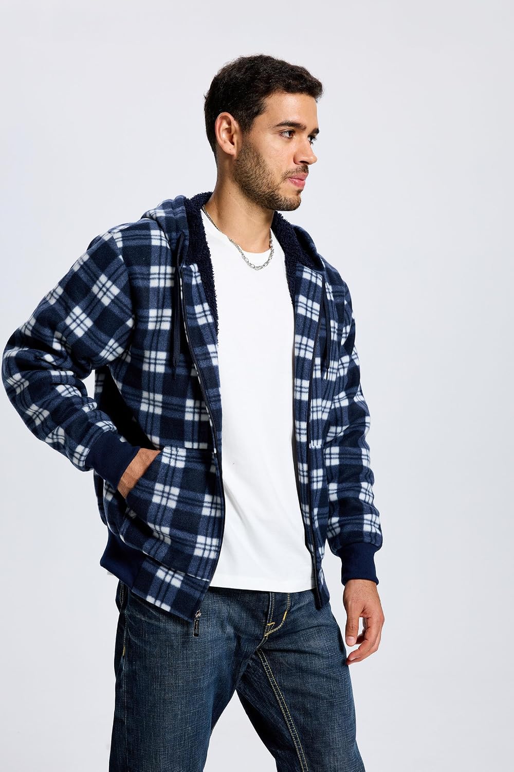 TanBridge Plaid Flannel Hoodie Sherpa Fleece Lined Shirt Jacket Cotton Hoodies Zip Up Winter Warm Coat