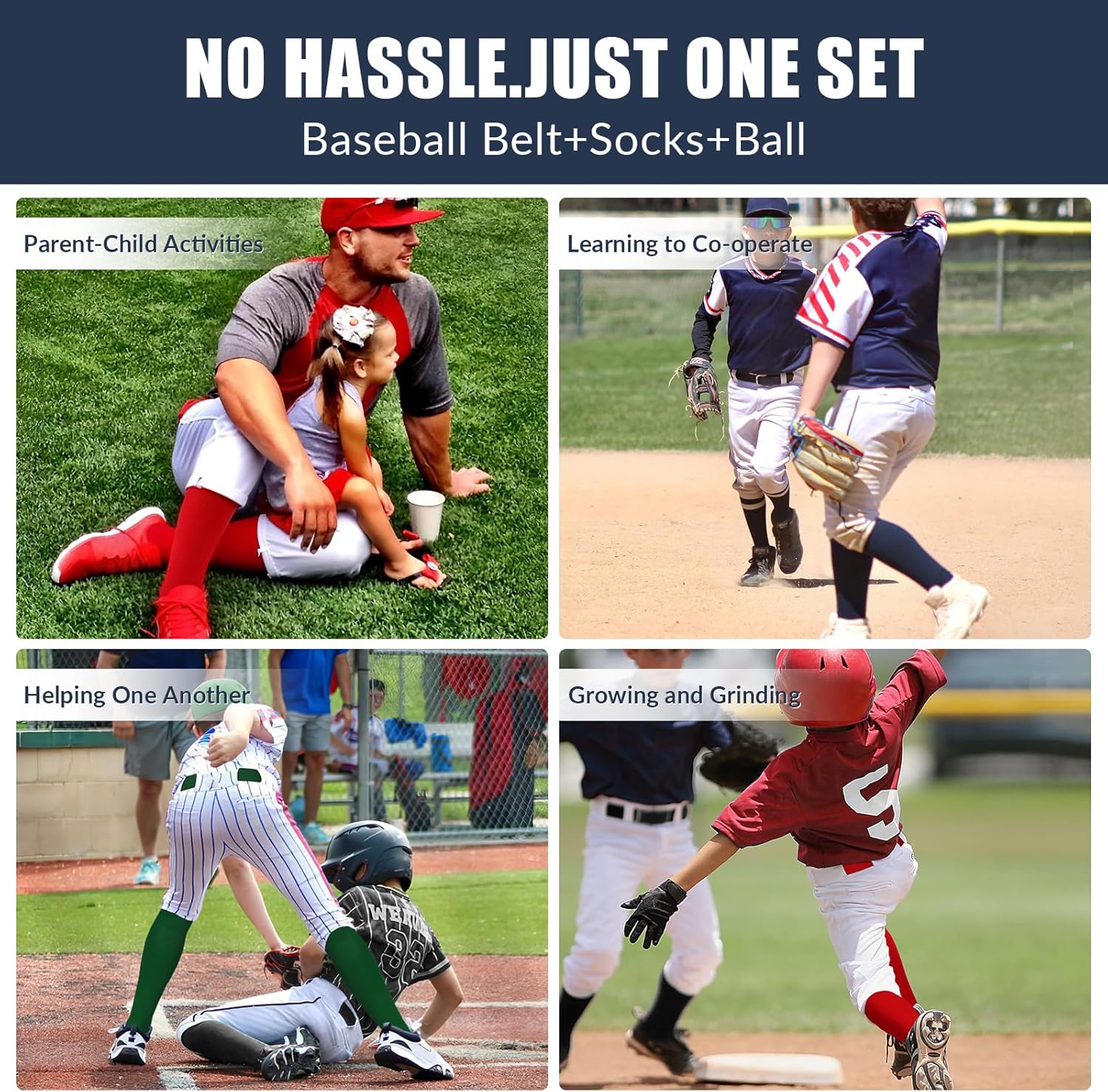 JASGOOD Baseball Socks,Belt and Baseball Combo Set for Toddler/Youth,Softball Set 2 Socks 1 Belt and Baseball for Boys Girls