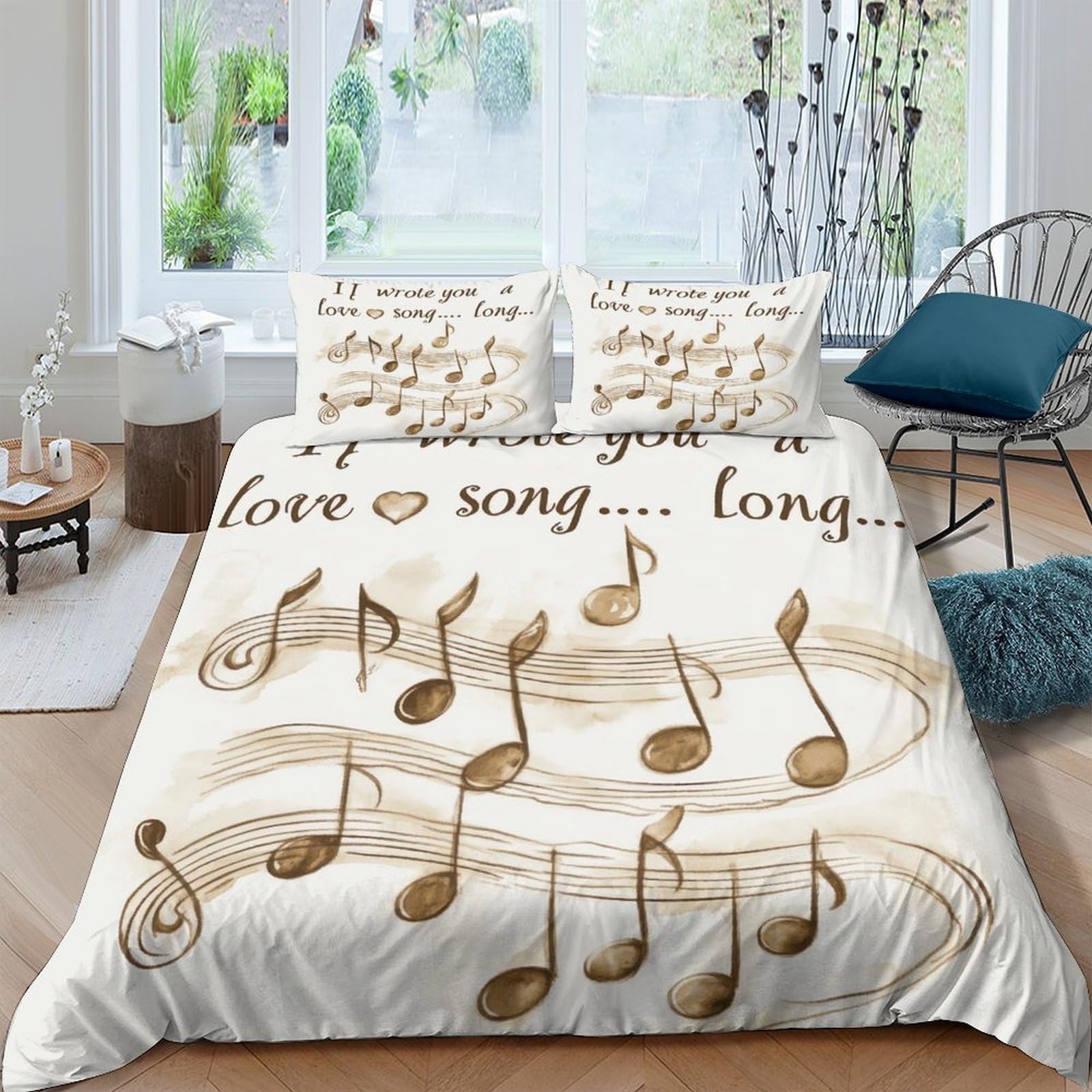 Ctjqhvkz Style-4 3D Printed Musical Notes Fitted Sheet Microfiber Soft Beige Melody Bed Cover For Bedroom Guest Room Easy Care Single（135X200cm）